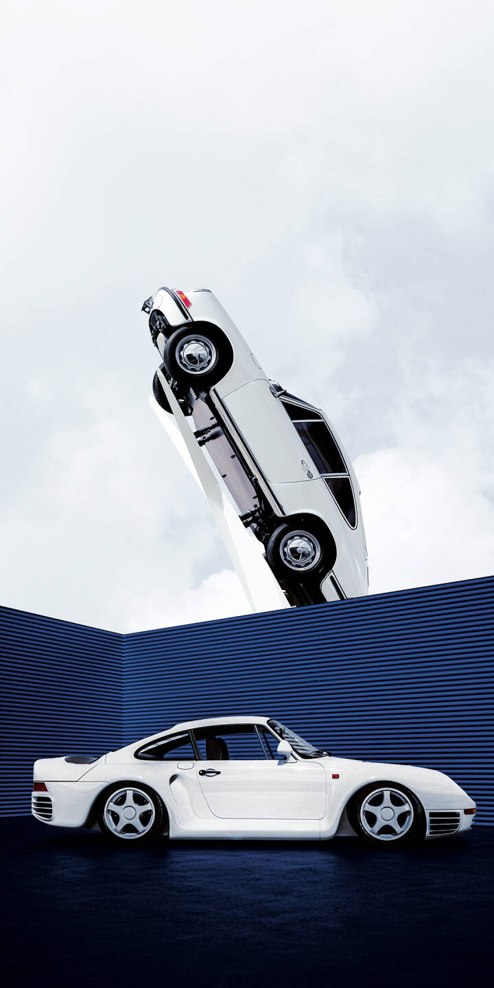 This 4K wallpaper features a white Porsche 959, stylishly displayed with one car upright above a blue horizon line. Perfect for your iPhone, this wallpaper showcases a dynamic and visually striking composition. | car sports car white vehicle iphone porsche supercar mobile 4k wallpaper hd wallpaper automotive porsche 959 This 4K wallpaper features a white Porsche 959, stylishly displayed with one car upright above a blue horizon line. Perfect for your iPhone, this wallpaper showcases a dynamic and visually striking composition.