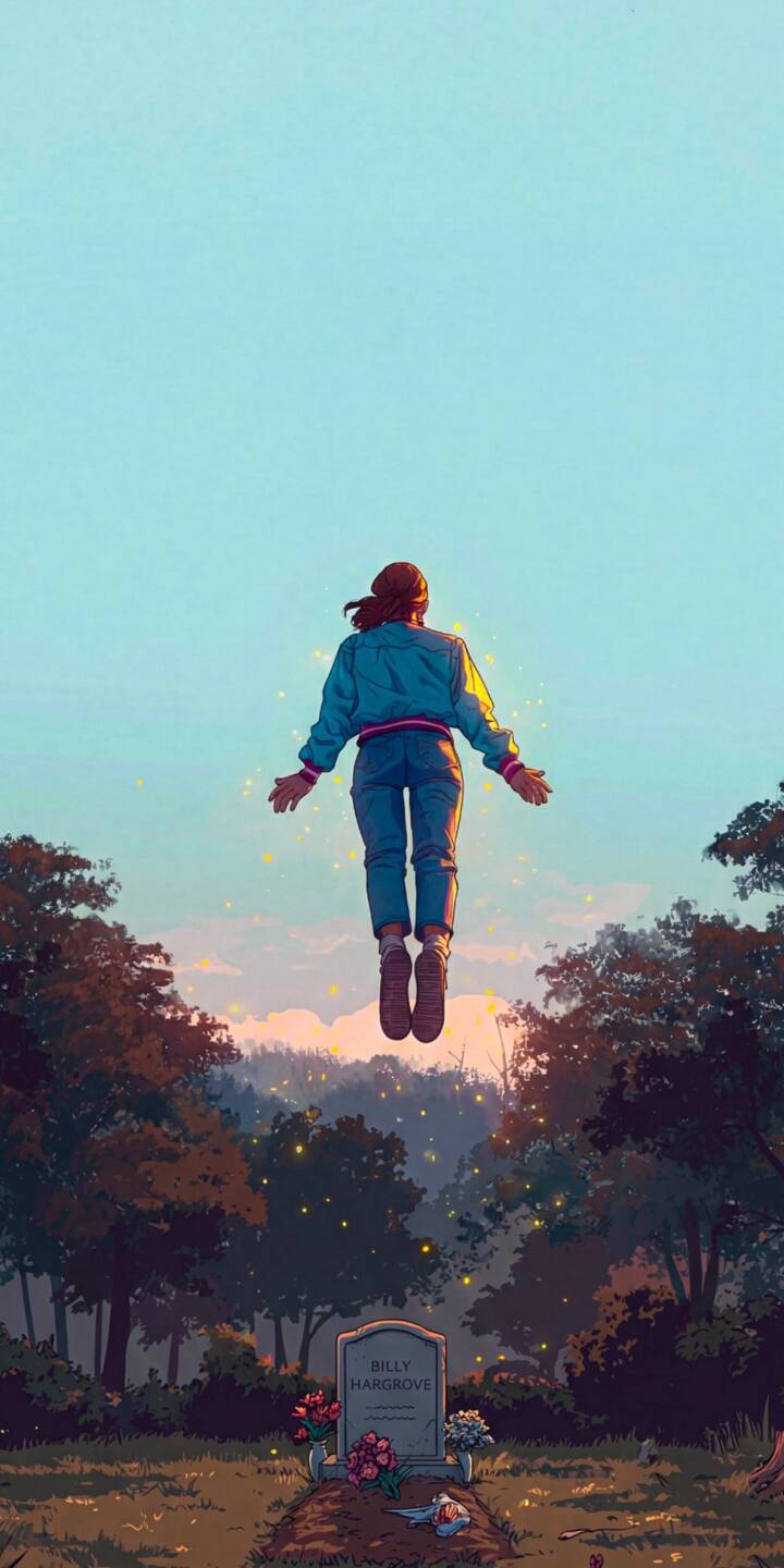 Download this vibrant Max 4K wallpaper for your iPhone, featuring Max floating above Billy Hargrove's grave. The beautiful artwork showcases golden particles surrounding Max and a serene blue sky. | netflix iphone stranger things artwork floating max mobile max mayfield 4k wallpaper hd wallpaper billy hargrove grave Download this vibrant Max 4K wallpaper for your iPhone, featuring Max floating above Billy Hargrove's grave. The beautiful artwork showcases golden particles surrounding Max and a serene blue sky.