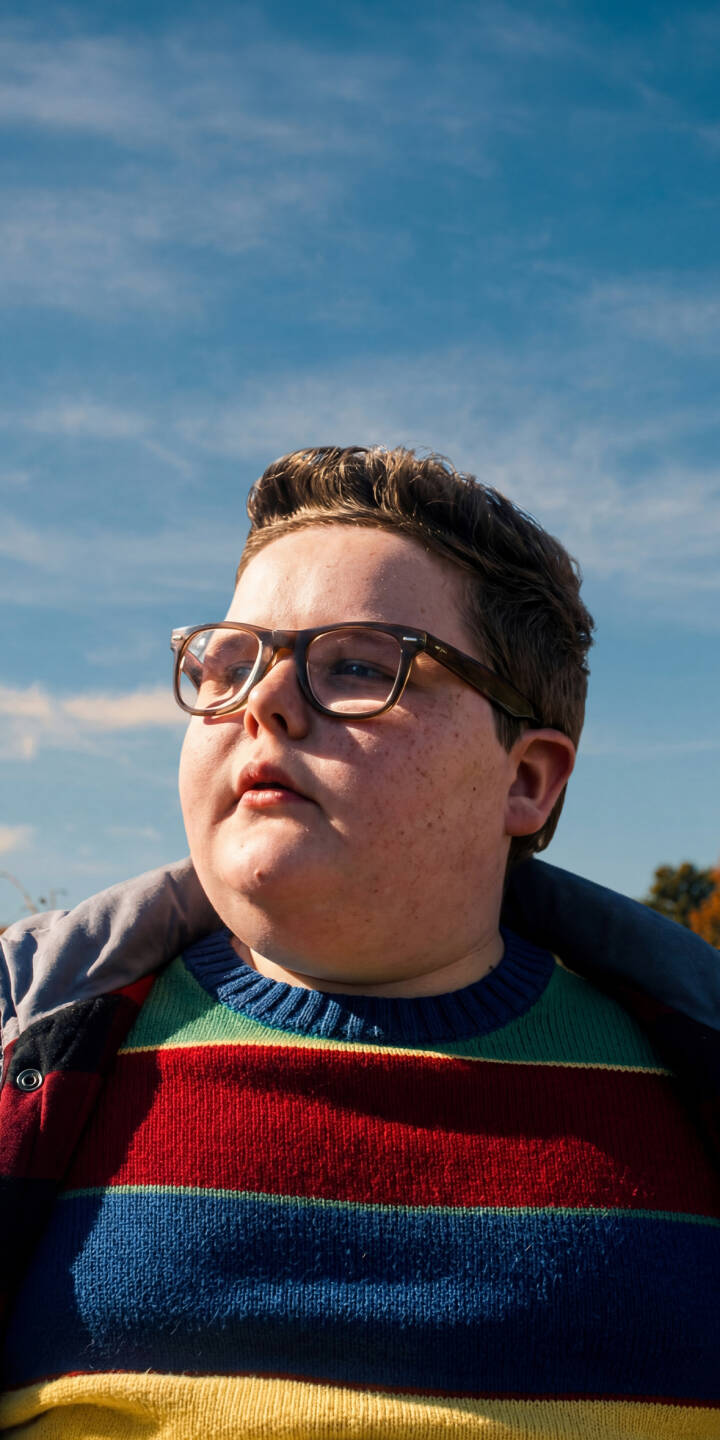 A vibrant, high-quality shot of Derek Turnbow, the breakout star of Stranger Things 5. Captured against a crisp blue sky, this wallpaper features Derek in his signature 80s striped polo and wire-rim glasses. Perfect for fans of the "Delightful Derek" arc and his journey from a loud-mouthed bully to an unlikely ally in the fight against Vecna. | netflix sky sweater glasses iphone blue sky mobile stranger things 5 it 4k wallpaper hd wallpaper stranger things wallpaper Derek Turnbow netflix series 80s aesthetic hd background Jake Connelly stephen king derry summer vibes cinematic lighting stanley uris retro style Delightful Derek Dipshit Derek Hawkins Elementary 80s striped shirt wire frame glasses The Crawl Turnbow Trap Stranger Things new character child actor tv show fan art boy portrait A vibrant, high-quality shot of Derek Turnbow, the breakout star of Stranger Things 5. Captured against a crisp blue sky, this wallpaper features Derek in his signature 80s striped polo and wire-rim glasses. Perfect for fans of the "Delightful Derek" arc and his journey from a loud-mouthed bully to an unlikely ally in the fight against Vecna.