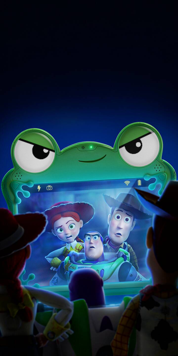 A vibrant Toy Story frog wallpaper showing iconic characters reflected in a green tablet screen. This colorful wallpaper looks great on any iPhone display. | cartoon disney pixar tablet iphone buzz lightyear toy story woody frog jessie mobile lock screen 4k wallpaper hd wallpaper home screen movie art aesthetic wallpapers green frog A vibrant Toy Story frog wallpaper showing iconic characters reflected in a green tablet screen. This colorful wallpaper looks great on any iPhone display.