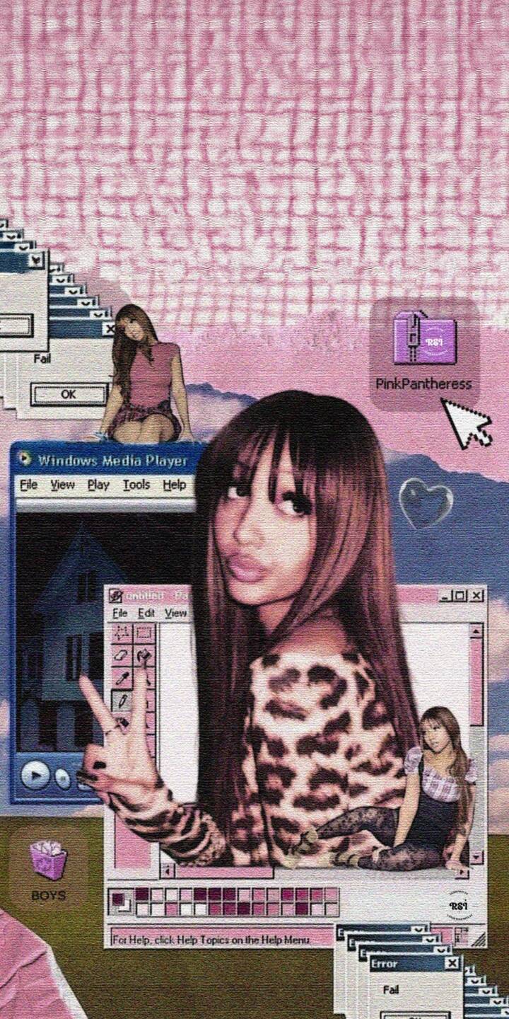 This wallpaper features PinkPantheress in a retro-style collage with vintage interface elements and textured pink background. The wallpaper works perfectly as an aesthetic wallpaper for iPhone, offering a nostalgic and creative wallpaper style. | pink aesthetic music iphone windows leopard mobile desktop 4k wallpaper hd wallpaper pinkpantheress cursor This wallpaper features PinkPantheress in a retro-style collage with vintage interface elements and textured pink background. The wallpaper works perfectly as an aesthetic wallpaper for iPhone, offering a nostalgic and creative wallpaper style.