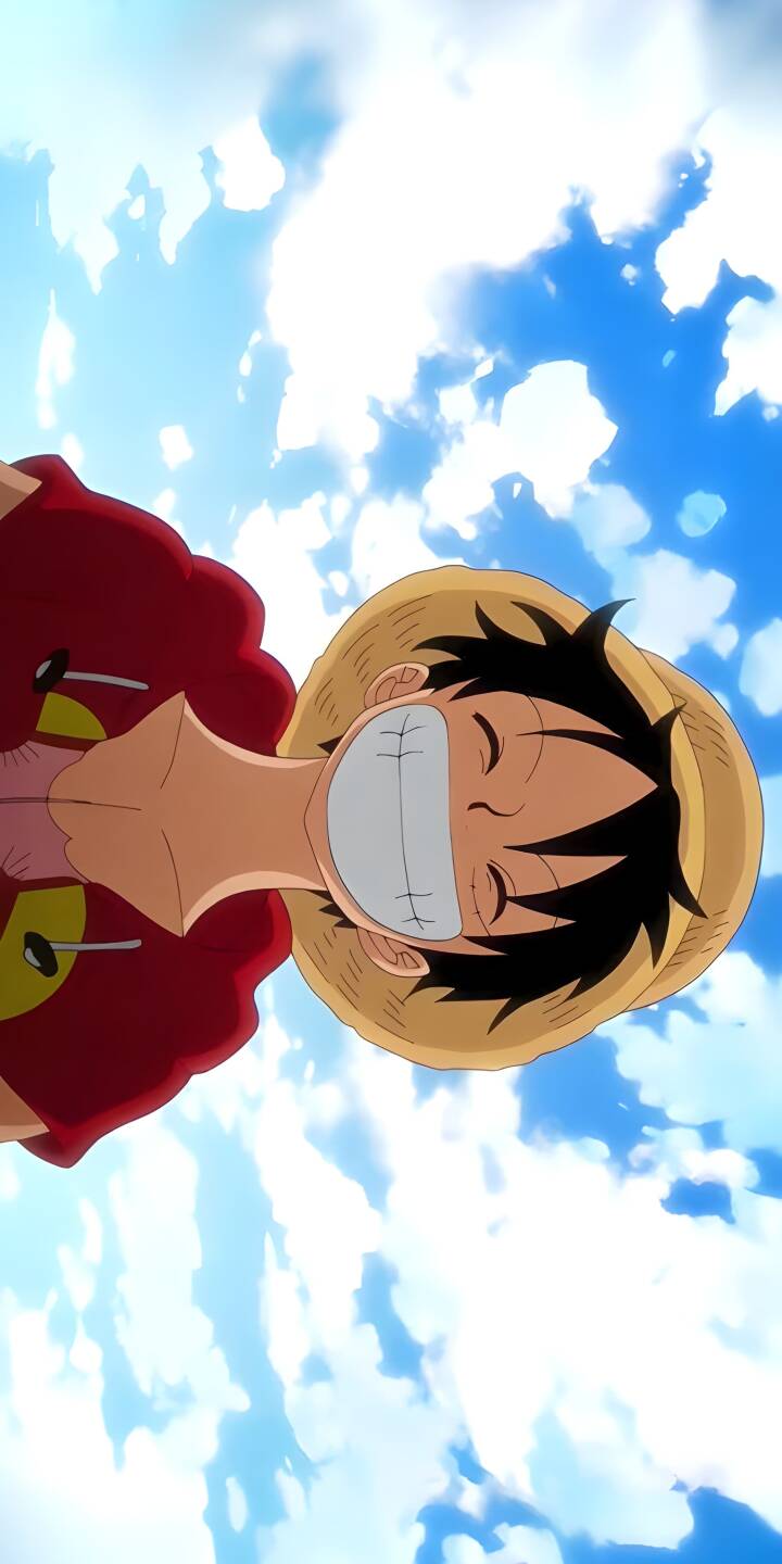 Download this Luffy wallpaper in stunning 4K for your iPhone! Showcasing the smiling Straw Hat pirate against a bright blue sky with white clouds, this wallpaper captures Luffy's cheerful essence. | cartoon anime manga iphone one piece luffy mobile monkey d. luffy 4k wallpaper hd wallpaper straw hat gear 5 Download this Luffy wallpaper in stunning 4K for your iPhone! Showcasing the smiling Straw Hat pirate against a bright blue sky with white clouds, this wallpaper captures Luffy's cheerful essence.