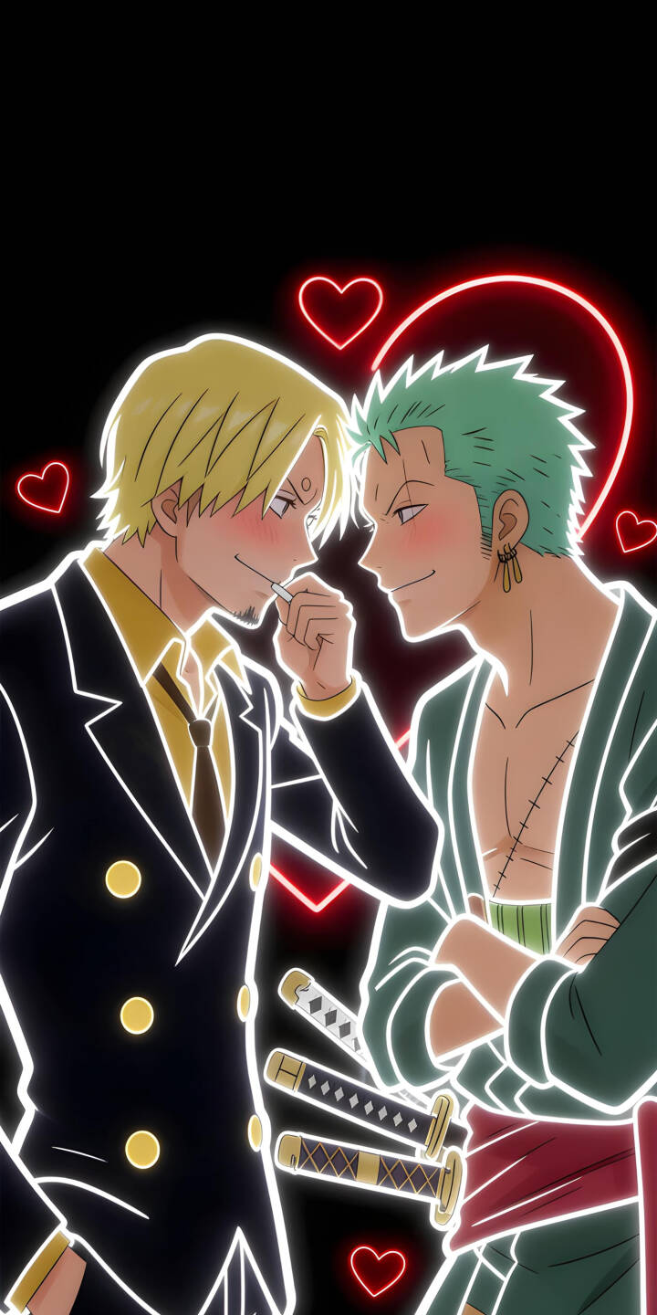Download this Sanji and Zoro 4K wallpaper for your iPhone! This wallpaper features the two characters in a heart background, with their swords. | heart anime iphone one piece zoro swords mobile sanji romance 4k wallpaper hd wallpaper Download this Sanji and Zoro 4K wallpaper for your iPhone! This wallpaper features the two characters in a heart background, with their swords.
