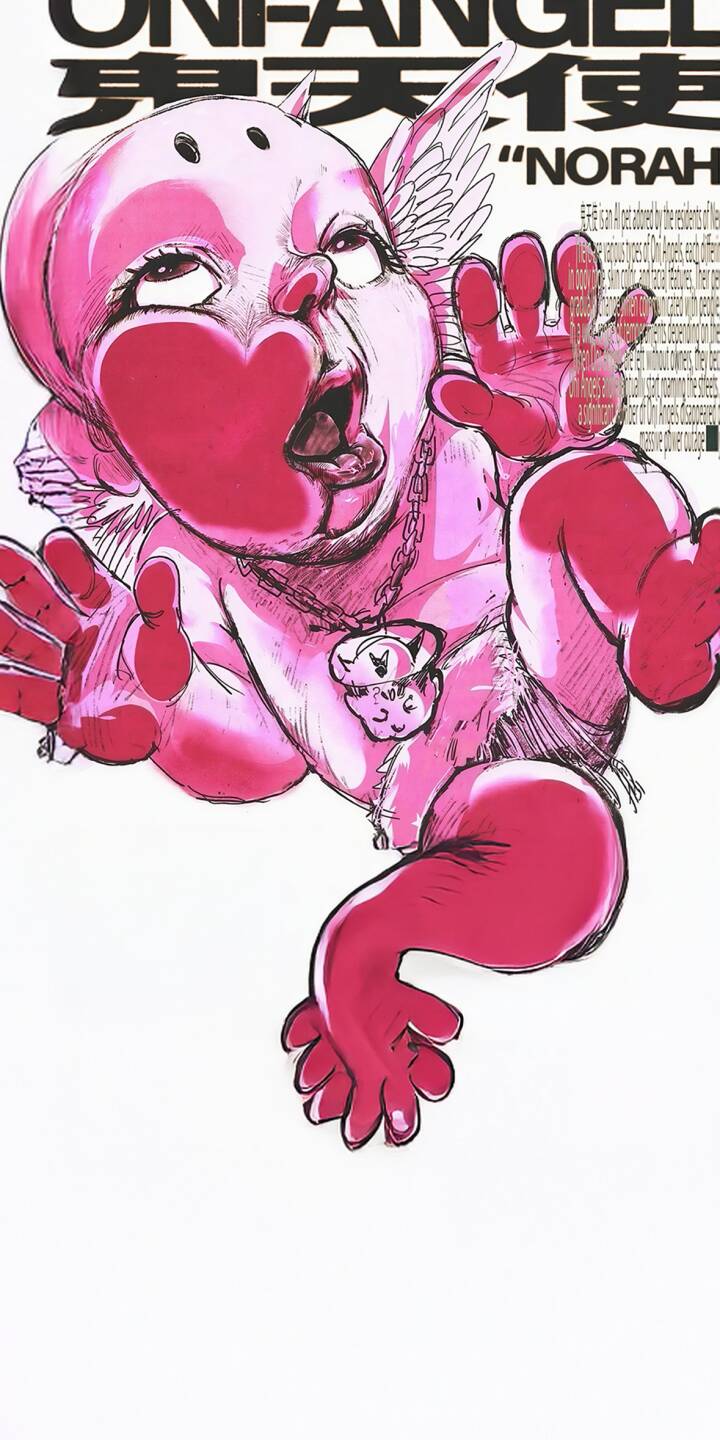 Enhance your device with this striking Un-Fangel Norah 4K wallpaper, showcasing a unique pink baby-like figure adorned with small wings and a distinctive heart-shaped mouth cover. This high-definition wallpaper is optimized for your iPhone, offering a captivating visual experience. | iphone wings mobile 4k wallpaper hd wallpaper manga art unique wallpaper un-fangel norah norah un-fangel pink art stylized baby Enhance your device with this striking Un-Fangel Norah 4K wallpaper, showcasing a unique pink baby-like figure adorned with small wings and a distinctive heart-shaped mouth cover. This high-definition wallpaper is optimized for your iPhone, offering a captivating visual experience.
