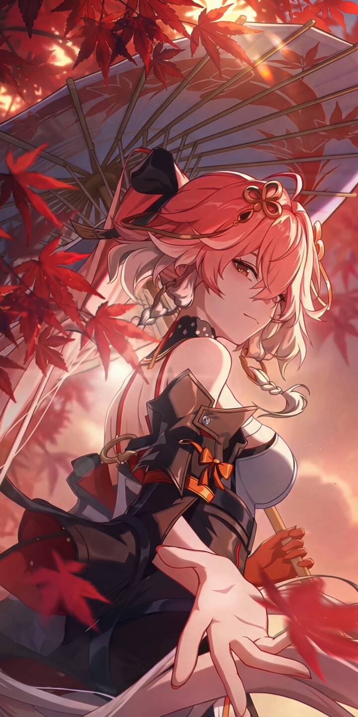 This stunning Yae Miko 4K wallpaper captures the elegant character amidst a cascade of vibrant red maple leaves, holding a traditional umbrella under a warm, sunset-hued sky. It's the perfect iPhone wallpaper to bring a touch of Genshin Impact's beauty to your device, offering a visually rich and immersive experience. | umbrella iphone mobile genshin impact waifu yae miko 4k wallpaper hd wallpaper anime wallpaper pink hair game wallpaper maple leaves This stunning Yae Miko 4K wallpaper captures the elegant character amidst a cascade of vibrant red maple leaves, holding a traditional umbrella under a warm, sunset-hued sky. It's the perfect iPhone wallpaper to bring a touch of Genshin Impact's beauty to your device, offering a visually rich and immersive experience.