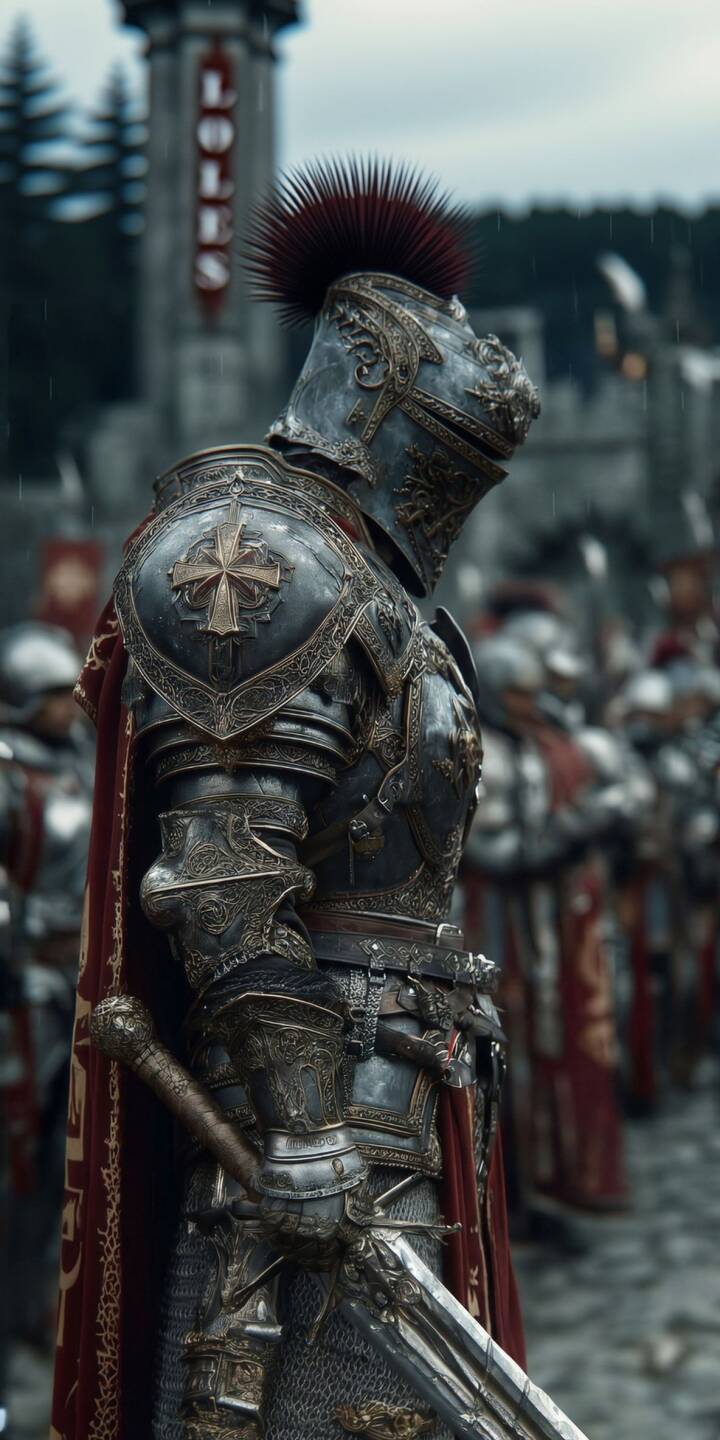 Download this stunning Knight 4K wallpaper for your iPhone, showcasing intricate armor detailing, a bold red plume, and a powerful sword. This wallpaper captures the essence of medieval might and is the perfect addition to your device. | sword armor army knight medieval iphone fantasy soldier mobile 4k wallpaper hd wallpaper red plume Download this stunning Knight 4K wallpaper for your iPhone, showcasing intricate armor detailing, a bold red plume, and a powerful sword. This wallpaper captures the essence of medieval might and is the perfect addition to your device.