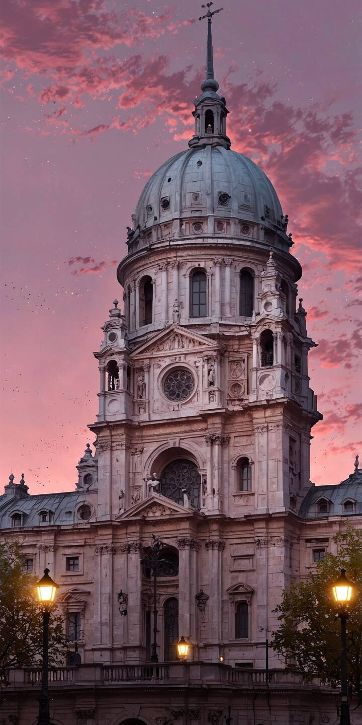 This stunning Val-de-Grâce Church 4K wallpaper captures the majestic dome and ornate facade against a vibrant pink sunset, perfect for an iPhone. Experience the intricate architectural details, including the cross-topped spire and glowing streetlights, with this breathtaking cathedral wallpaper. | sunset cathedral iphone mobile dome 4k wallpaper hd wallpaper pink sky val-de-grâce church paris church baroque architecture historic building This stunning Val-de-Grâce Church 4K wallpaper captures the majestic dome and ornate facade against a vibrant pink sunset, perfect for an iPhone. Experience the intricate architectural details, including the cross-topped spire and glowing streetlights, with this breathtaking cathedral wallpaper.