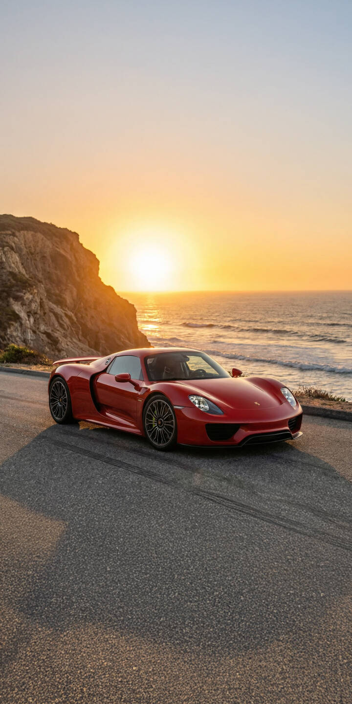 Elevate your device with this stunning Porsche 918 Spyder 4K wallpaper, featuring the sleek red supercar parked on a scenic coastal road. This vibrant iPhone wallpaper captures the breathtaking sunset over the ocean with dramatic cliffs, making it an ideal choice for any car enthusiast. | sunset sports car iphone porsche ocean supercar mobile red car 4k wallpaper hd wallpaper car wallpaper porsche 918 spyder Elevate your device with this stunning Porsche 918 Spyder 4K wallpaper, featuring the sleek red supercar parked on a scenic coastal road. This vibrant iPhone wallpaper captures the breathtaking sunset over the ocean with dramatic cliffs, making it an ideal choice for any car enthusiast.