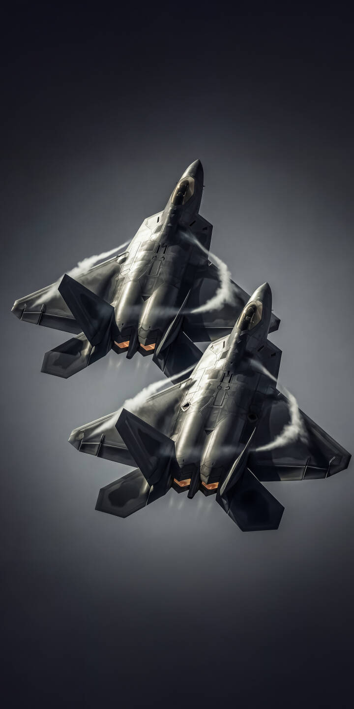 This stunning F-22 Raptor dual jets 4K wallpaper captures two stealth fighters in a dramatic dark sky, showcasing their powerful engines with orange glow and dynamic vapor trails. Perfect for an iPhone, this high-resolution wallpaper brings an intense aviation scene directly to your mobile screen. | jet iphone fighter jet mobile 4k wallpaper hd wallpaper aviation military aircraft stealth jet f-22 raptor vapor trails dual jets This stunning F-22 Raptor dual jets 4K wallpaper captures two stealth fighters in a dramatic dark sky, showcasing their powerful engines with orange glow and dynamic vapor trails. Perfect for an iPhone, this high-resolution wallpaper brings an intense aviation scene directly to your mobile screen.