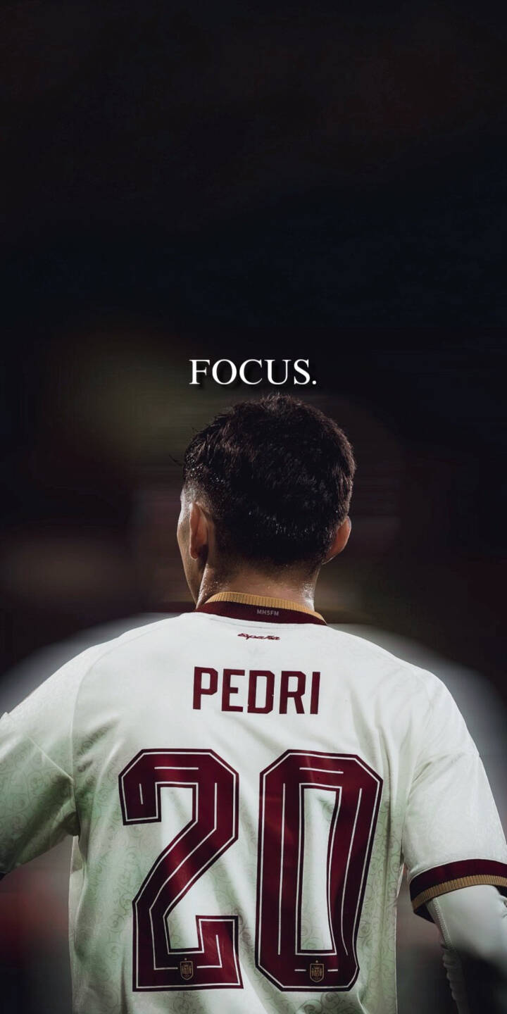 Elevate your iPhone with this stunning Pedri 4K wallpaper, capturing the intense focus of the FC Barcelona star from behind. Featuring his iconic white jersey with maroon 'PEDRI' and '20' set against a dark, blurred background and the motivational 'FOCUS.' text, this wallpaper is perfect for any fan. | football focus iphone soccer barca pedri fc barcelona mobile 4k wallpaper hd wallpaper sports wallpaper number 20 Elevate your iPhone with this stunning Pedri 4K wallpaper, capturing the intense focus of the FC Barcelona star from behind. Featuring his iconic white jersey with maroon 'PEDRI' and '20' set against a dark, blurred background and the motivational 'FOCUS.' text, this wallpaper is perfect for any fan.