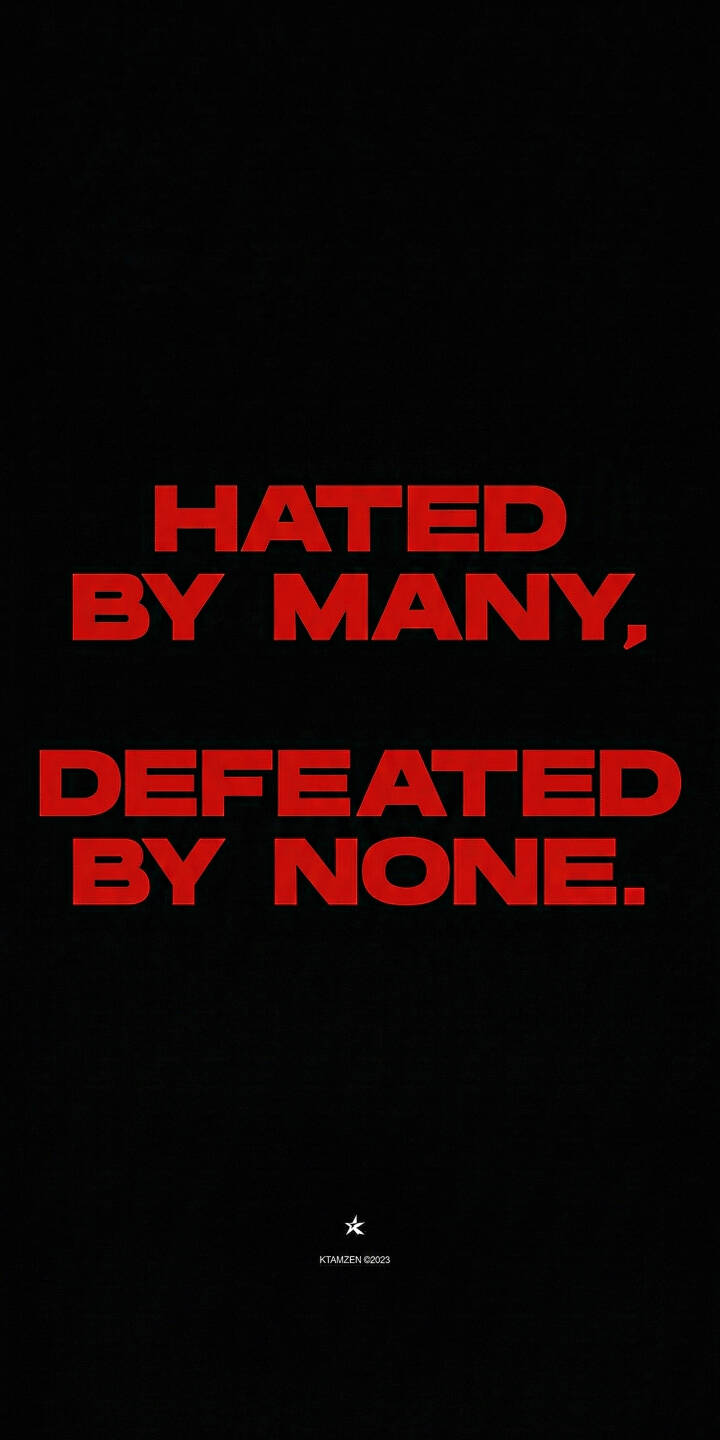 This powerful motivational quote wallpaper features bold red text "Hated By Many, Defeated By None" against a striking black background, perfect for your iPhone in stunning 4K resolution. Elevate your device with this impactful and visually distinctive wallpaper. | iphone black background mobile motivational quote 4k wallpaper hd wallpaper red text success mindset inspirational hated by many defeated by none powerful message This powerful motivational quote wallpaper features bold red text "Hated By Many, Defeated By None" against a striking black background, perfect for your iPhone in stunning 4K resolution. Elevate your device with this impactful and visually distinctive wallpaper.