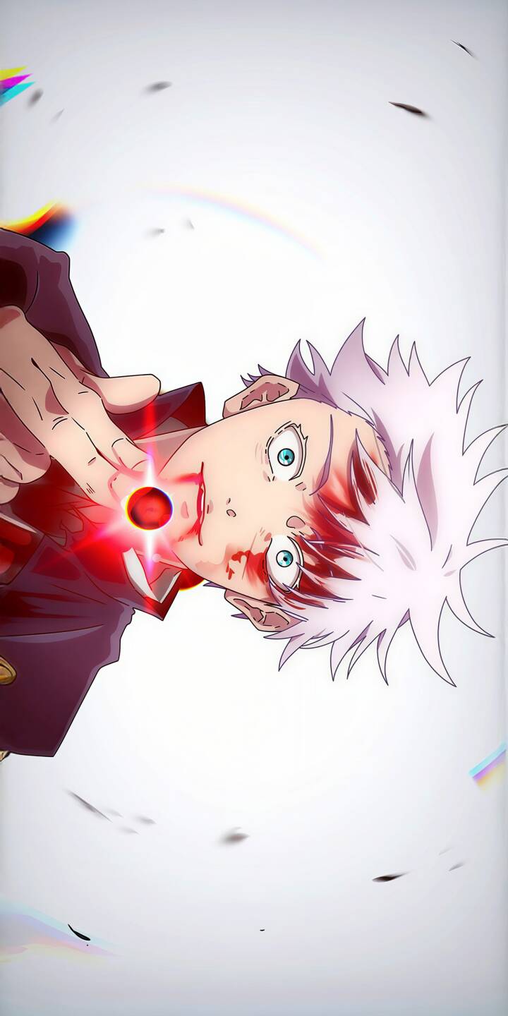 Elevate your iPhone with this stunning Gojo Satoru 4K wallpaper, featuring his intense blue eyes, blood-splattered face, and a glowing red orb poised for action. This dynamic wallpaper captures the powerful sorcerer in a dramatic pose against a clean white background, perfect for fans. | manga iphone gojo mobile 4k wallpaper hd wallpaper anime wallpaper sorcerer gojo satoru jujutsu kaisen satoru gojo hollow purple Elevate your iPhone with this stunning Gojo Satoru 4K wallpaper, featuring his intense blue eyes, blood-splattered face, and a glowing red orb poised for action. This dynamic wallpaper captures the powerful sorcerer in a dramatic pose against a clean white background, perfect for fans.