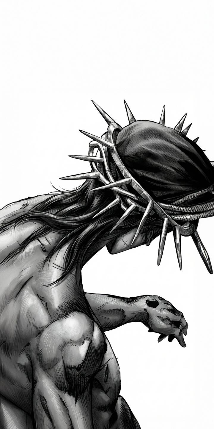 Immerse your iPhone with this powerful 4K Jesus Christ Crown of Thorns wallpaper, featuring a striking monochrome art style, sharply defined metallic thorns, and detailed muscular shading, making it an intensely dramatic wallpaper. | art religious iphone mobile jesus christ 4k wallpaper hd wallpaper monochrome suffering christ crown of thorns dramatic Immerse your iPhone with this powerful 4K Jesus Christ Crown of Thorns wallpaper, featuring a striking monochrome art style, sharply defined metallic thorns, and detailed muscular shading, making it an intensely dramatic wallpaper.