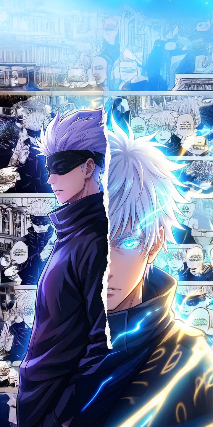 Elevate your iPhone with this stunning Satoru Gojo split 4K wallpaper, featuring the powerful sorcerer in both his blindfolded and eyes-revealed forms, highlighted by glowing blue energy and a dynamic manga panel background. This incredible wallpaper is perfect for fans looking to showcase their love for Jujutsu Kaisen. | iphone gojo mobile 4k wallpaper hd wallpaper anime wallpaper manga wallpaper jujutsu kaisen satoru gojo jjk split wallpaper gojo eyes Elevate your iPhone with this stunning Satoru Gojo split 4K wallpaper, featuring the powerful sorcerer in both his blindfolded and eyes-revealed forms, highlighted by glowing blue energy and a dynamic manga panel background. This incredible wallpaper is perfect for fans looking to showcase their love for Jujutsu Kaisen.