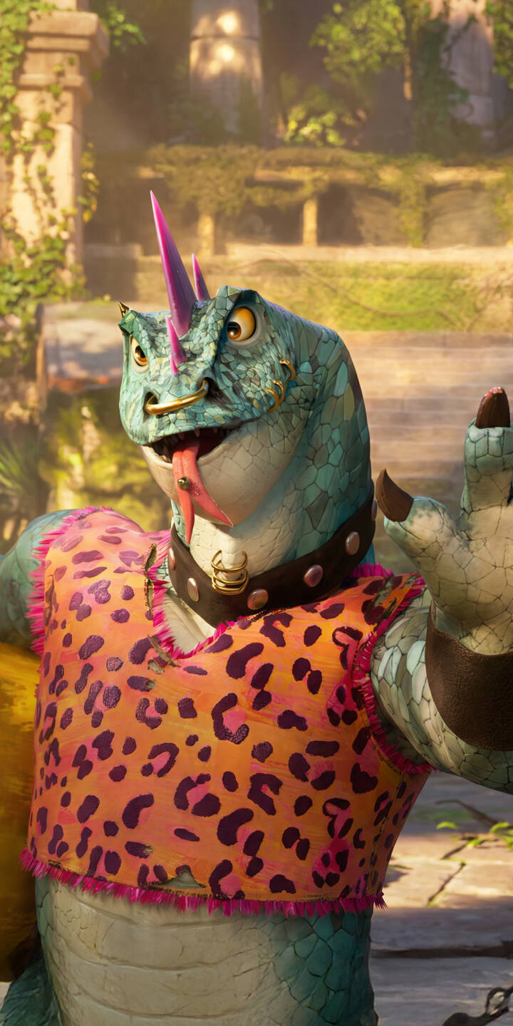 Transform your iPhone screen with this vibrant Camilo Madrigal 4K wallpaper, featuring the character in a unique lizard form with striking light blue scales, a prominent purple horn, and a playful pierced tongue. This stunning wallpaper showcases his distinctive leopard-print top and black studded collar against an ancient, overgrown backdrop. | cartoon disney lizard iphone animation mobile 4k wallpaper hd wallpaper reptile camilo madrigal camilo encanto Transform your iPhone screen with this vibrant Camilo Madrigal 4K wallpaper, featuring the character in a unique lizard form with striking light blue scales, a prominent purple horn, and a playful pierced tongue. This stunning wallpaper showcases his distinctive leopard-print top and black studded collar against an ancient, overgrown backdrop.