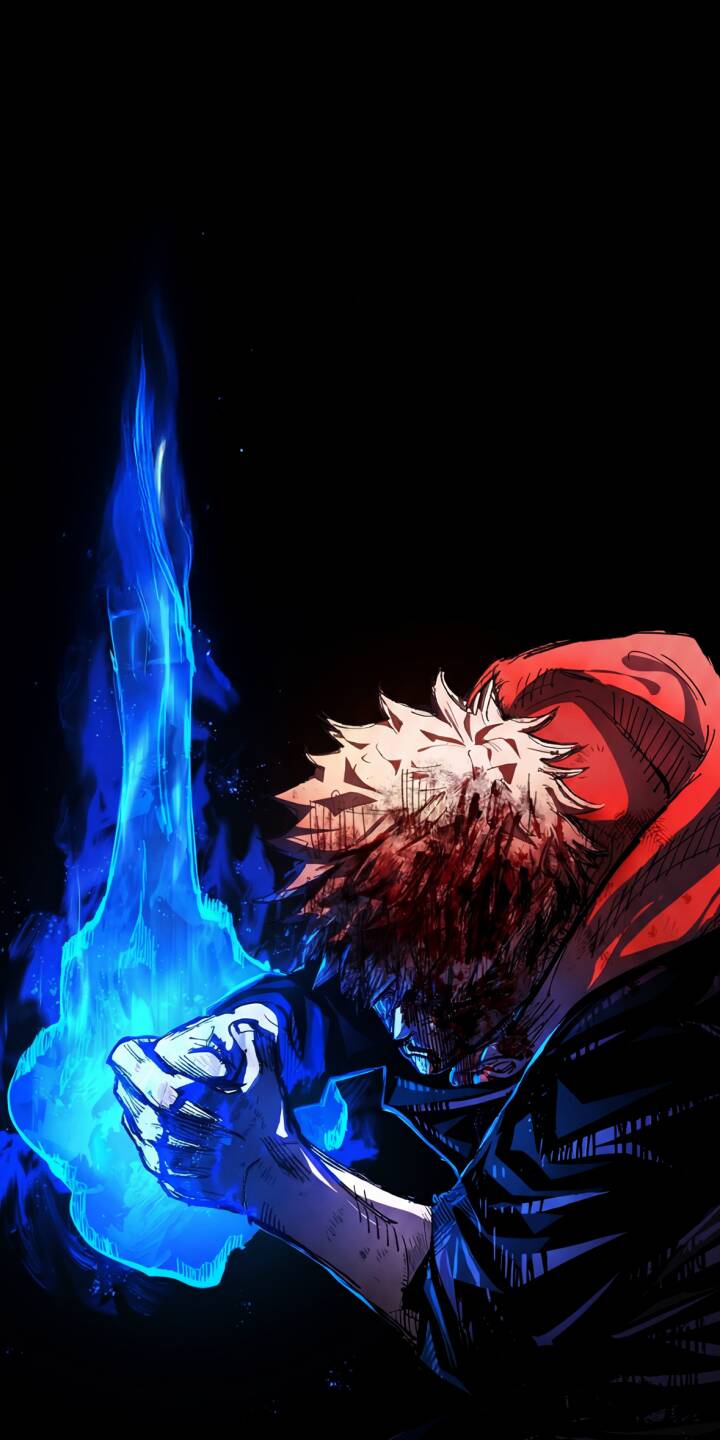 Immerse your iPhone with this stunning Itadori Yuji 4K wallpaper, featuring the protagonist in a moment of raw power with a vibrant blue flame emanating from his hands against a stark black background, adorned with striking red details on his hair and hoodie. This captivating high-resolution wallpaper perfectly captures Itadori's intense emotion, making it an essential download for any fan. | anime manga iphone mobile 4k wallpaper hd wallpaper dark aesthetic protagonist itadori yuji jujutsu kaisen jjk blue flame Immerse your iPhone with this stunning Itadori Yuji 4K wallpaper, featuring the protagonist in a moment of raw power with a vibrant blue flame emanating from his hands against a stark black background, adorned with striking red details on his hair and hoodie. This captivating high-resolution wallpaper perfectly captures Itadori's intense emotion, making it an essential download for any fan.