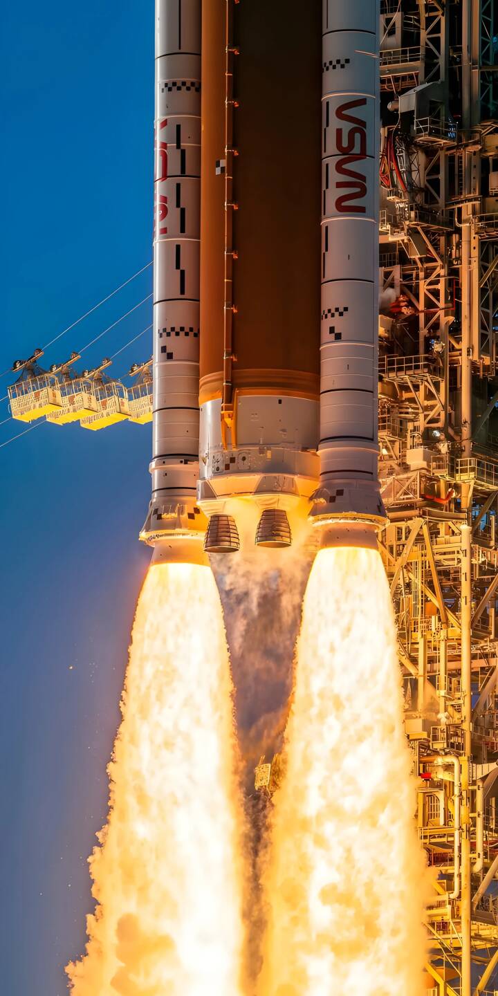 Experience the awe-inspiring power of the Space Launch System (SLS) rocket with this stunning 4K wallpaper, perfect for your iPhone. This incredible wallpaper captures the fiery orange exhaust plumes erupting from its multiple engines against a vibrant blue sky, highlighting the intricate details of the launch tower and the iconic NASA logo. | iphone mobile 4k wallpaper hd wallpaper space travel space exploration rocket launch space launch system sls rocket vertical launch nasa rocket booster rocket Experience the awe-inspiring power of the Space Launch System (SLS) rocket with this stunning 4K wallpaper, perfect for your iPhone. This incredible wallpaper captures the fiery orange exhaust plumes erupting from its multiple engines against a vibrant blue sky, highlighting the intricate details of the launch tower and the iconic NASA logo.