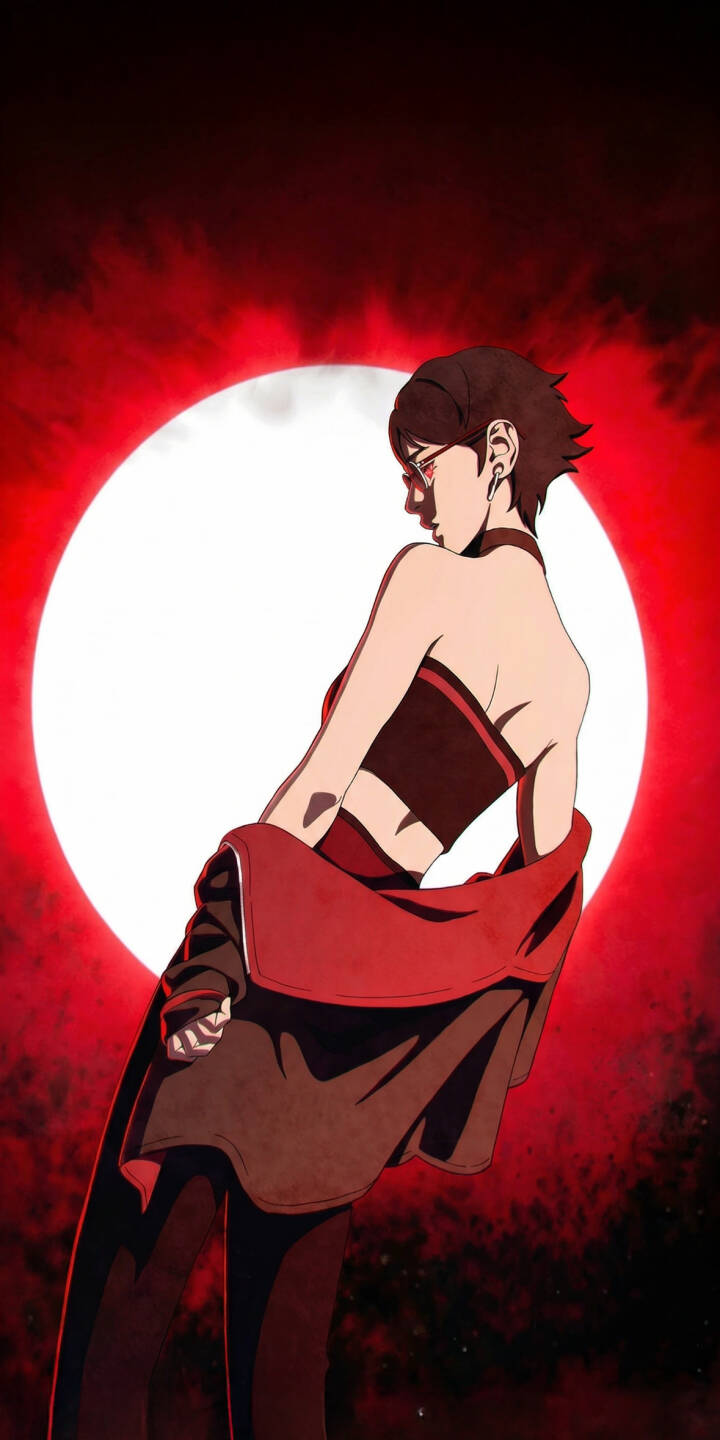 Elevate your iPhone with this stunning Sarada Uchiha 4K wallpaper, featuring her striking red eyes and glasses against a dramatic backdrop of a radiant white moon and blood-red sky. This captivating digital art wallpaper showcases Sarada in a stylish red top and draped dark robe, perfect for fans. | manga naruto iphone uchiha mobile 4k wallpaper hd wallpaper red moon anime wallpaper aesthetic wallpaper sarada uchiha boruto Elevate your iPhone with this stunning Sarada Uchiha 4K wallpaper, featuring her striking red eyes and glasses against a dramatic backdrop of a radiant white moon and blood-red sky. This captivating digital art wallpaper showcases Sarada in a stylish red top and draped dark robe, perfect for fans.
