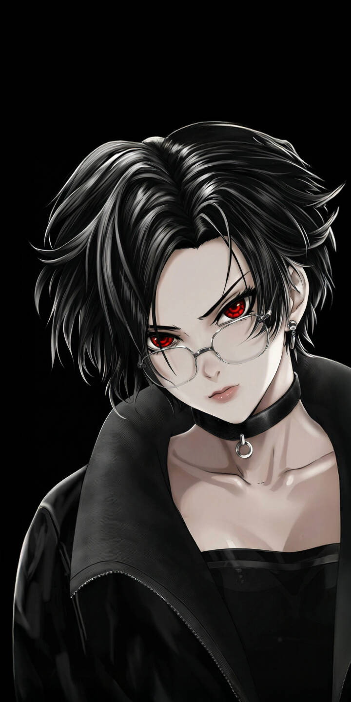 Enhance your device with this stunning Dark Anime Girl 4K wallpaper, featuring her striking red eyes, stylish glasses, and a sleek black choker against a dark background. This high-quality wallpaper is perfect for personalizing your iPhone, bringing a cool and intense aesthetic to your screen. | aesthetic glasses iphone short hair anime girl red eyes mobile 4k wallpaper hd wallpaper choker dark anime emo girl Enhance your device with this stunning Dark Anime Girl 4K wallpaper, featuring her striking red eyes, stylish glasses, and a sleek black choker against a dark background. This high-quality wallpaper is perfect for personalizing your iPhone, bringing a cool and intense aesthetic to your screen.