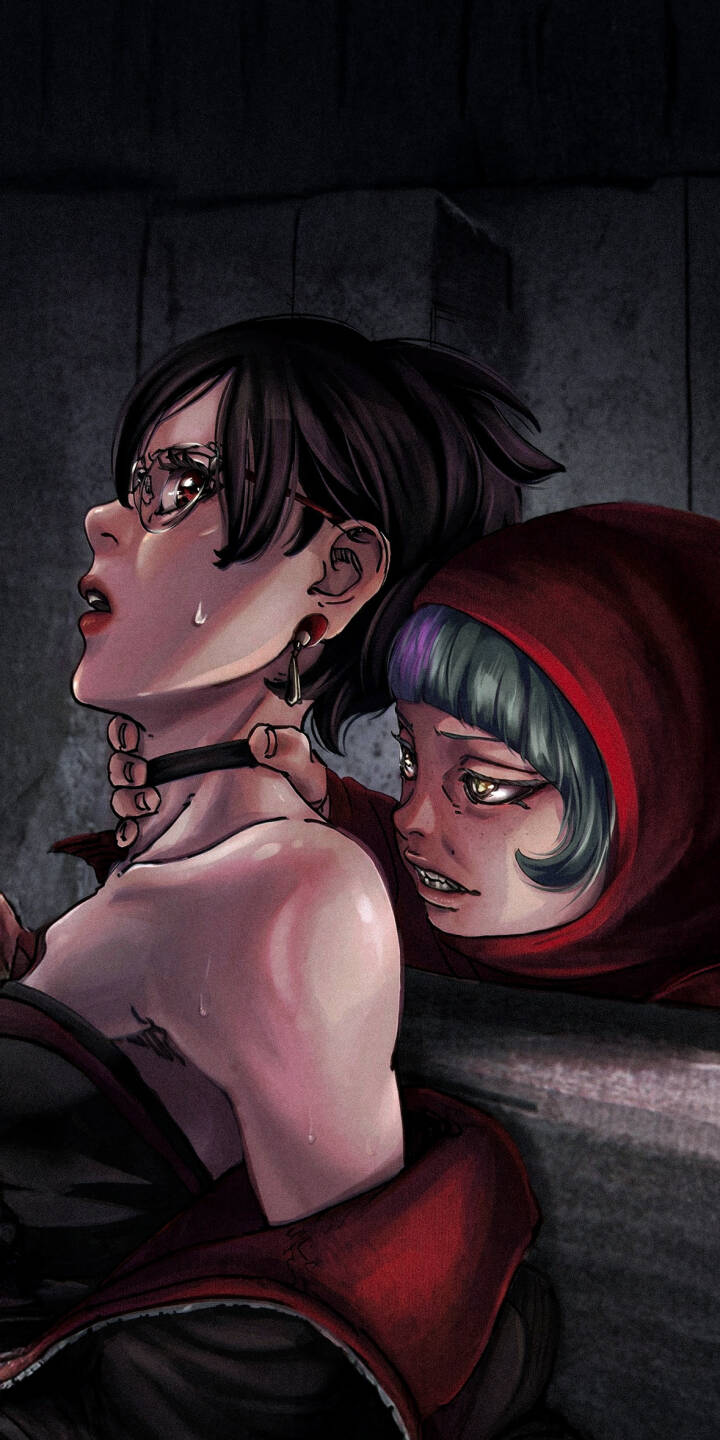 This stunning 4K wallpaper depicts a dark and dramatic scene featuring two anime girls: one with glasses and a choker in a chokehold, while the other, wearing a red hood with multi-colored hair, exerts her grip. This intense visual makes an impactful iPhone wallpaper, highlighting intricate details like the tear on the distressed girl's face and the contrasting expressions. | iphone anime girl mobile 4k wallpaper hd wallpaper anime wallpaper character art dark anime dramatic art red hood glasses girl chokehold This stunning 4K wallpaper depicts a dark and dramatic scene featuring two anime girls: one with glasses and a choker in a chokehold, while the other, wearing a red hood with multi-colored hair, exerts her grip. This intense visual makes an impactful iPhone wallpaper, highlighting intricate details like the tear on the distressed girl's face and the contrasting expressions.