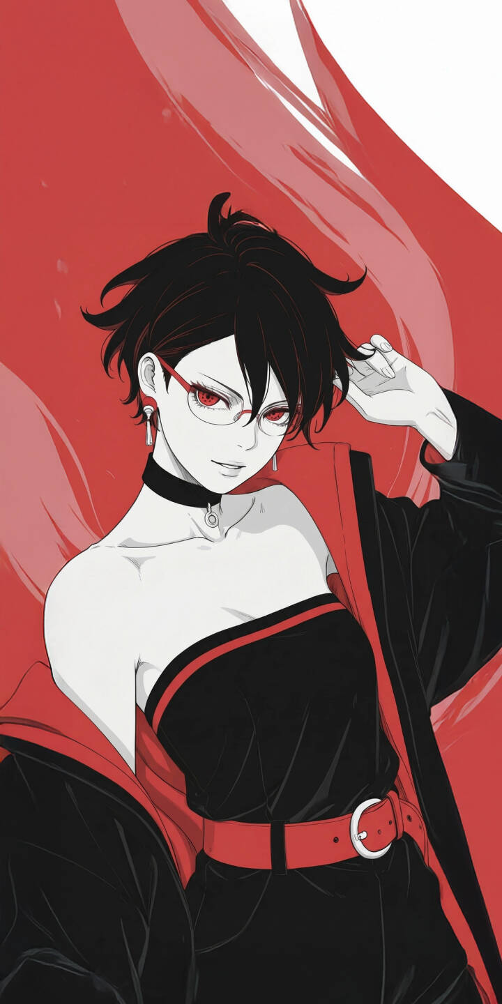 Elevate your iPhone screen with this stunning Sarada Uchiha 4K wallpaper, featuring her striking red eyes, chic red glasses, and a bold black and red outfit against a vibrant, dynamic background. This high-quality wallpaper showcases Sarada's confident pose and stylish short hair, making it an essential download for any fan. | naruto iphone mobile 4k wallpaper hd wallpaper black hair anime wallpaper manga wallpaper red glasses sarada uchiha sarada boruto Elevate your iPhone screen with this stunning Sarada Uchiha 4K wallpaper, featuring her striking red eyes, chic red glasses, and a bold black and red outfit against a vibrant, dynamic background. This high-quality wallpaper showcases Sarada's confident pose and stylish short hair, making it an essential download for any fan.