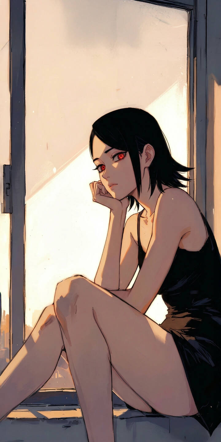 Elevate your iPhone screen with this stunning 4K Red Eyes Anime Girl wallpaper, featuring an elegant figure with captivating red eyes and short dark hair, illuminated by a warm window light. This beautiful anime girl wallpaper, with her reflective pose and a black dress, is perfect for a stylish mobile background. | aesthetic anime cute iphone black dress anime girl red eyes mobile 4k wallpaper hd wallpaper manga style window light Elevate your iPhone screen with this stunning 4K Red Eyes Anime Girl wallpaper, featuring an elegant figure with captivating red eyes and short dark hair, illuminated by a warm window light. This beautiful anime girl wallpaper, with her reflective pose and a black dress, is perfect for a stylish mobile background.