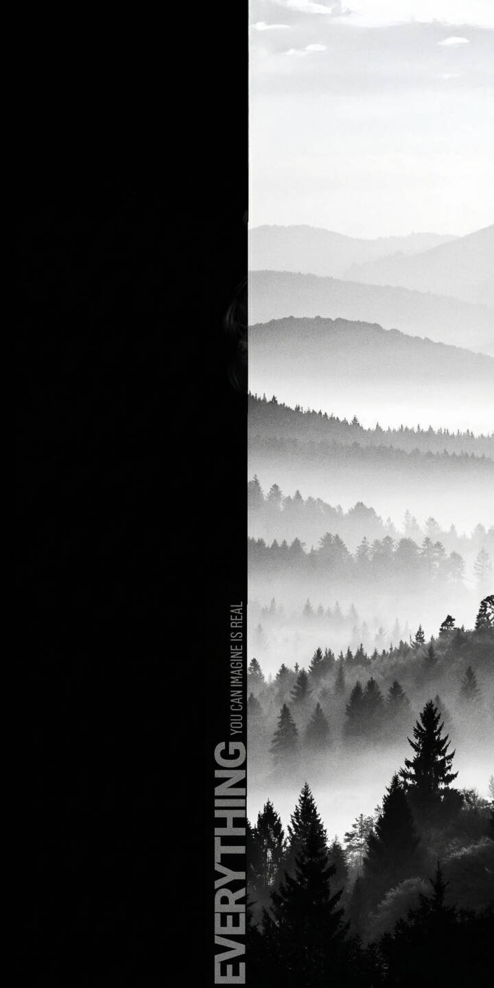 Elevate your iPhone with this stunning 'Everything Imagine Real' 4K wallpaper, featuring a striking minimalist black panel juxtaposed against a serene, misty mountain landscape with layered pine forests. This inspiring wallpaper beautifully blends a powerful quote with the tranquil beauty of nature, perfect for a captivating phone background. | landscape iphone nature minimalist black and white mobile 4k wallpaper hd wallpaper misty mountains inspirational quote everything imagine real foggy forest Elevate your iPhone with this stunning 'Everything Imagine Real' 4K wallpaper, featuring a striking minimalist black panel juxtaposed against a serene, misty mountain landscape with layered pine forests. This inspiring wallpaper beautifully blends a powerful quote with the tranquil beauty of nature, perfect for a captivating phone background.
