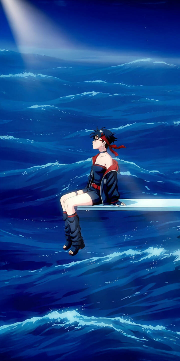 Dive into a serene aquatic scene with this stunning Anime Girl 4K wallpaper, perfect for your iPhone. This captivating wallpaper features an anime girl with a red bandana and glasses, sitting peacefully on a white platform illuminated by a single spotlight above a vast, vibrant blue ocean with gently rolling waves. | blue scenery iphone fantasy ocean waves anime girl mobile digital art peaceful 4k wallpaper hd wallpaper Dive into a serene aquatic scene with this stunning Anime Girl 4K wallpaper, perfect for your iPhone. This captivating wallpaper features an anime girl with a red bandana and glasses, sitting peacefully on a white platform illuminated by a single spotlight above a vast, vibrant blue ocean with gently rolling waves.