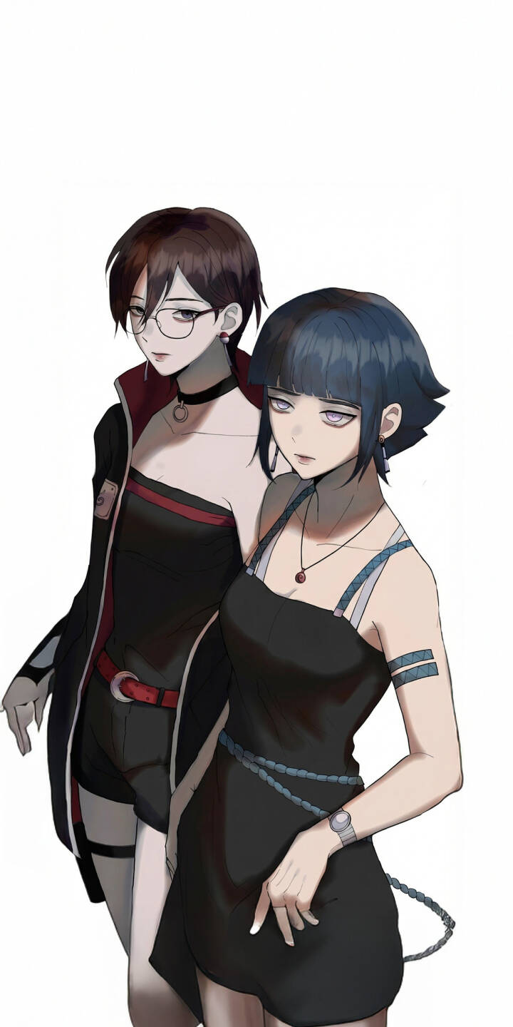Transform your iPhone with this stunning 4K anime girls wallpaper, featuring two stylish characters in dark fashion, one with chic glasses and a red belt, the other adorned with delicate armbands and a braided waist detail; this high-resolution wallpaper is perfect for personalizing your device. | aesthetic iphone stylish cool mobile digital art 4k wallpaper hd wallpaper anime girls dark fashion female characters original art Transform your iPhone with this stunning 4K anime girls wallpaper, featuring two stylish characters in dark fashion, one with chic glasses and a red belt, the other adorned with delicate armbands and a braided waist detail; this high-resolution wallpaper is perfect for personalizing your device.