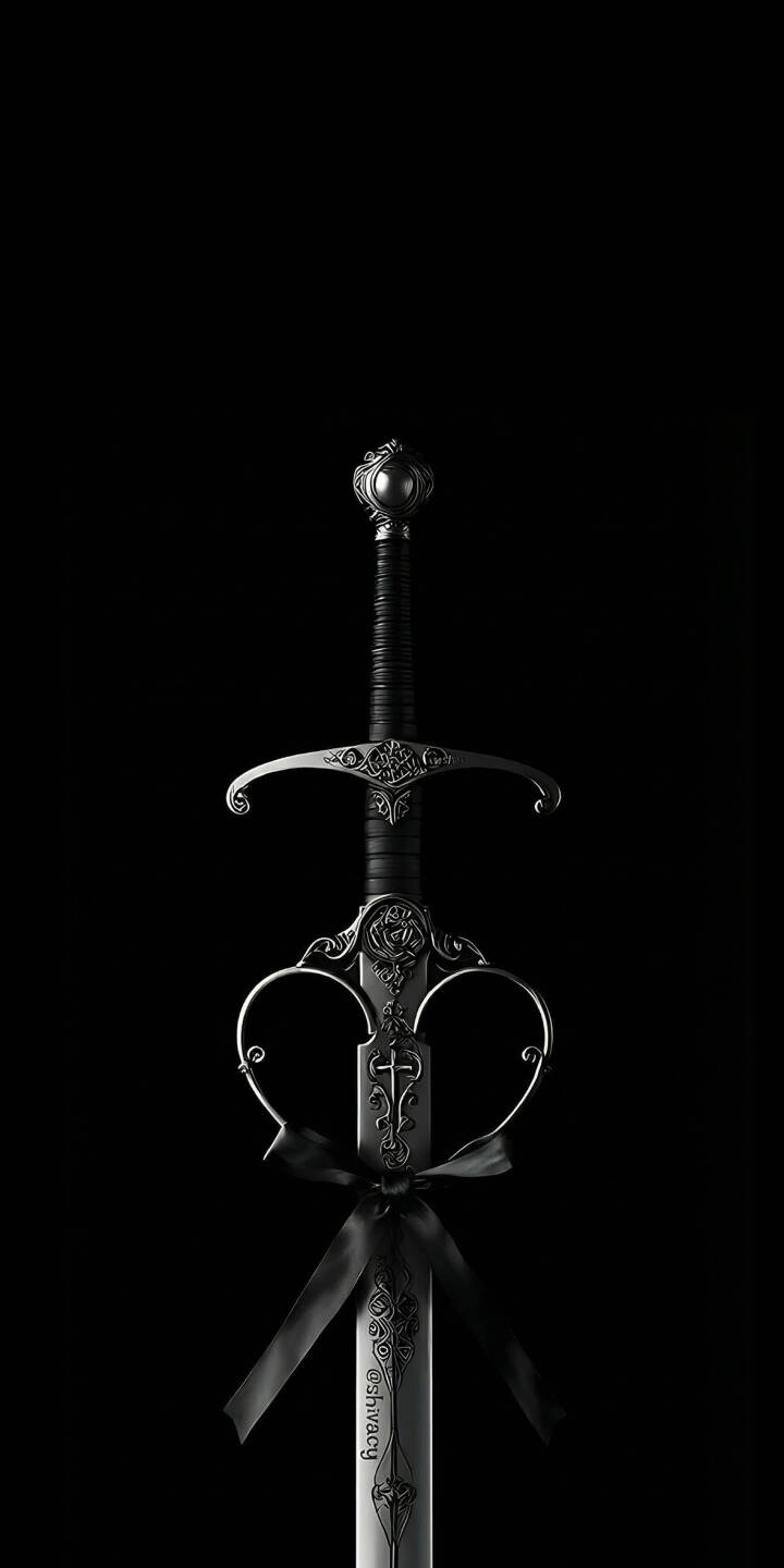 Elevate your device with this striking Ornate Sword 4K wallpaper, showcasing a meticulously crafted medieval blade featuring an intricate hilt with elegant scrollwork, a prominent cross symbol, and a sophisticated black ribbon on a stark black background. This stunning wallpaper is perfectly optimized for iPhone, delivering a dramatic and detailed visual experience. | sword dark blade gothic iphone mobile elegant 4k wallpaper hd wallpaper fantasy sword ornate sword medieval sword Elevate your device with this striking Ornate Sword 4K wallpaper, showcasing a meticulously crafted medieval blade featuring an intricate hilt with elegant scrollwork, a prominent cross symbol, and a sophisticated black ribbon on a stark black background. This stunning wallpaper is perfectly optimized for iPhone, delivering a dramatic and detailed visual experience.