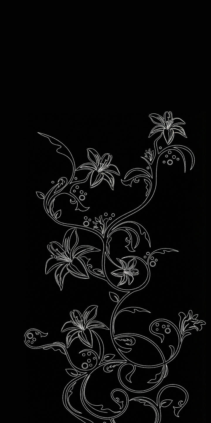 Elevate your iPhone with this stunning Abstract Floral Outline 4K wallpaper, featuring elegant white lily outlines and swirling vines against a deep black background. This minimalist design creates a sophisticated lock screen or home screen wallpaper, perfect for adding a touch of classic beauty. | aesthetic lily iphone minimalist black background mobile 4k wallpaper hd wallpaper monochrome abstract floral white lines floral outline Elevate your iPhone with this stunning Abstract Floral Outline 4K wallpaper, featuring elegant white lily outlines and swirling vines against a deep black background. This minimalist design creates a sophisticated lock screen or home screen wallpaper, perfect for adding a touch of classic beauty.