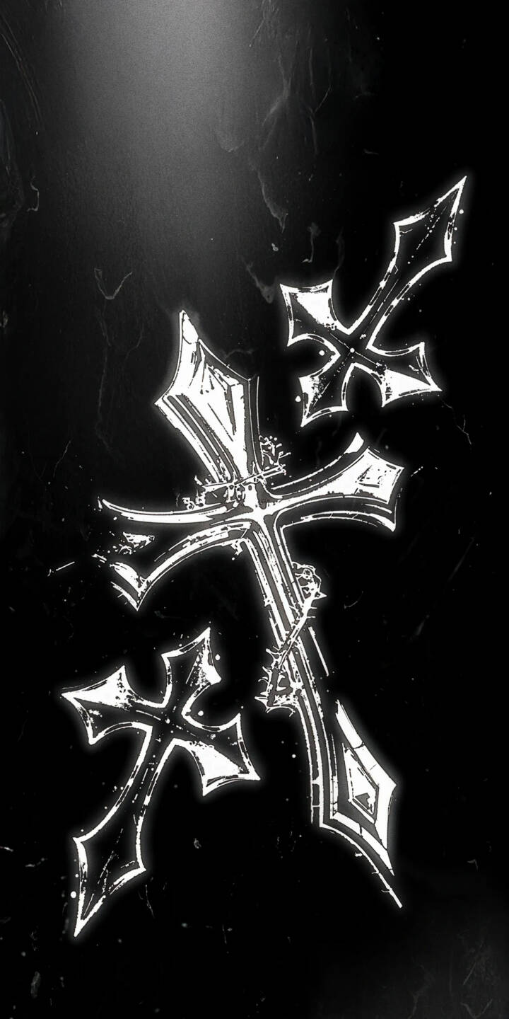 This stunning Gothic Crosses 4K wallpaper features three intricately designed crosses with a striking white glowing outline against a dark, textured grunge background, perfect for your iPhone. Elevate your device's aesthetic with this unique and edgy wallpaper, showcasing sharp details that capture attention. | iphone black and white mobile 4k wallpaper hd wallpaper dark aesthetic religious art cross wallpaper edgy design grunge art gothic crosses stylized cross This stunning Gothic Crosses 4K wallpaper features three intricately designed crosses with a striking white glowing outline against a dark, textured grunge background, perfect for your iPhone. Elevate your device's aesthetic with this unique and edgy wallpaper, showcasing sharp details that capture attention.