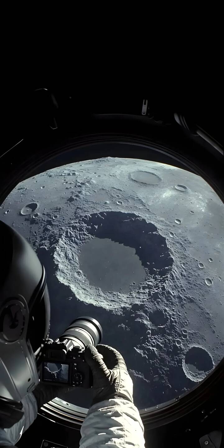 This stunning Astronaut Moon View 4K wallpaper captures an astronaut looking through a spaceship window, camera in hand, at the highly cratered lunar surface. It's the perfect iPhone wallpaper to bring the wonder of space to your device. | moon astronaut space universe iphone nasa spaceship mobile 4k wallpaper hd wallpaper lunar crater This stunning Astronaut Moon View 4K wallpaper captures an astronaut looking through a spaceship window, camera in hand, at the highly cratered lunar surface. It's the perfect iPhone wallpaper to bring the wonder of space to your device.