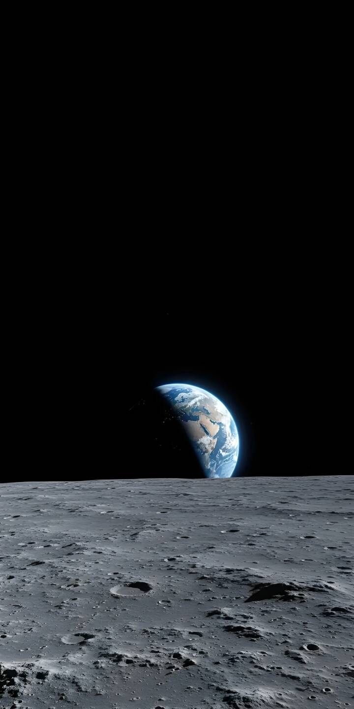 Experience the breathtaking Earthrise from the Moon's surface with this stunning 4K wallpaper, showcasing intricate lunar craters in the foreground and our vibrant blue planet partially illuminated against the deep black space. This mesmerizing iPhone wallpaper perfectly captures the dramatic beauty of Earth emerging above the lunar horizon, making it an ideal background for your device. | moon space planet earth universe iphone mobile 4k wallpaper hd wallpaper astronomy cosmos earthrise Experience the breathtaking Earthrise from the Moon's surface with this stunning 4K wallpaper, showcasing intricate lunar craters in the foreground and our vibrant blue planet partially illuminated against the deep black space. This mesmerizing iPhone wallpaper perfectly captures the dramatic beauty of Earth emerging above the lunar horizon, making it an ideal background for your device.