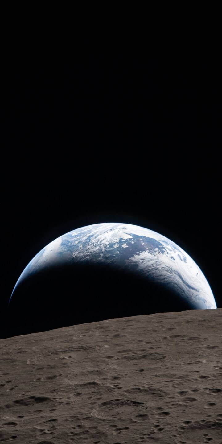 Immerse yourself in the stunning Earthrise Moon 4K wallpaper, perfect for your iPhone. This breathtaking wallpaper captures Earth's vibrant blue and white curve rising majestically above the heavily cratered lunar surface against the infinite dark expanse of space. | moon space earth planet earth iphone nasa mobile 4k wallpaper hd wallpaper lunar surface cosmic earthrise Immerse yourself in the stunning Earthrise Moon 4K wallpaper, perfect for your iPhone. This breathtaking wallpaper captures Earth's vibrant blue and white curve rising majestically above the heavily cratered lunar surface against the infinite dark expanse of space.