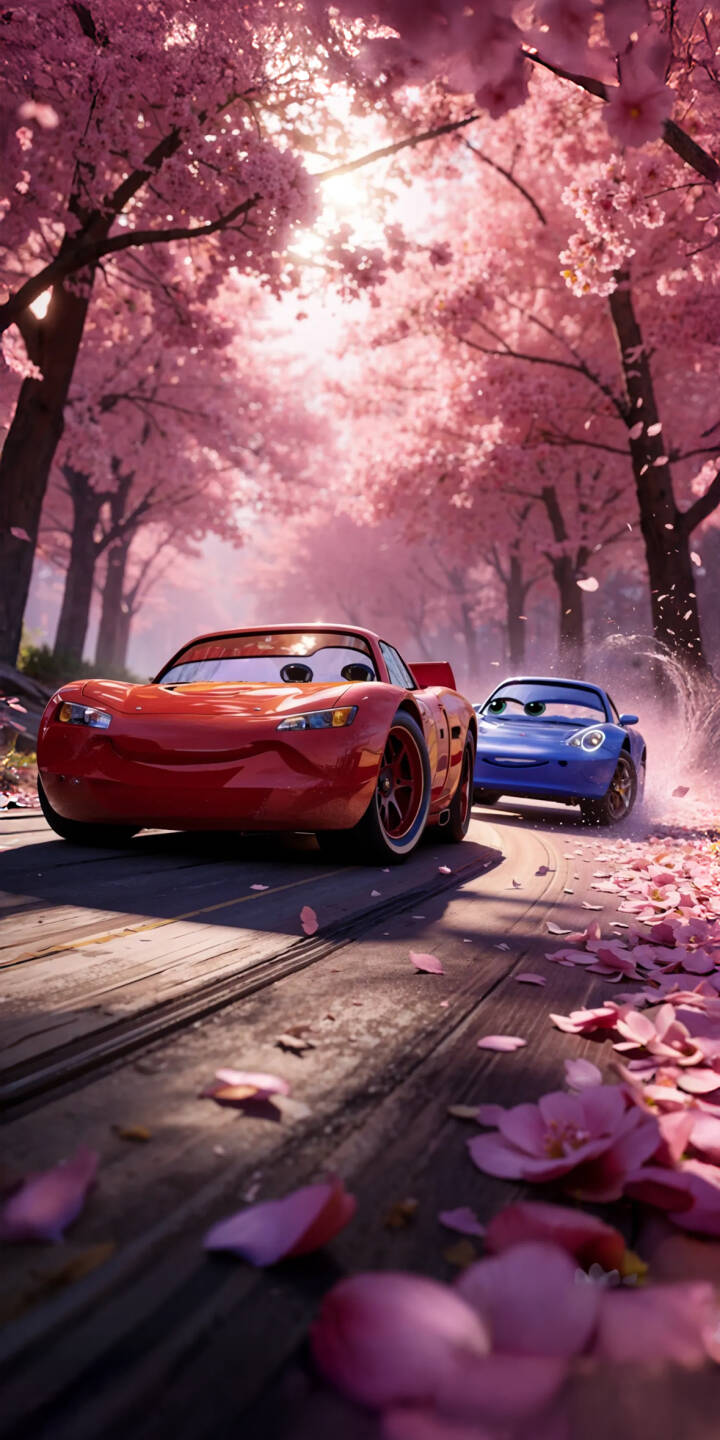 Dive into the vibrant world of Radiator Springs with this stunning Lightning McQueen and Sally Carrera 4K wallpaper, perfect for your iPhone. This beautiful wallpaper captures the iconic duo racing down a cherry blossom-lined road, with sunlight filtering through pink petals and Sally kicking up a playful splash behind. | cherry blossom iphone cars movie sakura mobile pink aesthetic 4k wallpaper hd wallpaper lightning mcqueen disney pixar sally carrera Dive into the vibrant world of Radiator Springs with this stunning Lightning McQueen and Sally Carrera 4K wallpaper, perfect for your iPhone. This beautiful wallpaper captures the iconic duo racing down a cherry blossom-lined road, with sunlight filtering through pink petals and Sally kicking up a playful splash behind.