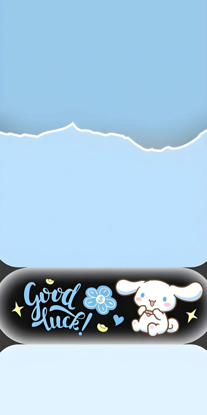 Cinnamoroll offers a hopeful "Good luck!" message with a cute smile and sparkling elements on a minimalist black and light blue backdrop in this vibrant 4K wallpaper, an uplifting choice for any iPhone. | cartoon aesthetic blue cute iphone wallpaper mobile cinnamoroll 4k wallpaper hd wallpaper sanrio good luck Cinnamoroll offers a hopeful "Good luck!" message with a cute smile and sparkling elements on a minimalist black and light blue backdrop in this vibrant 4K wallpaper, an uplifting choice for any iPhone.