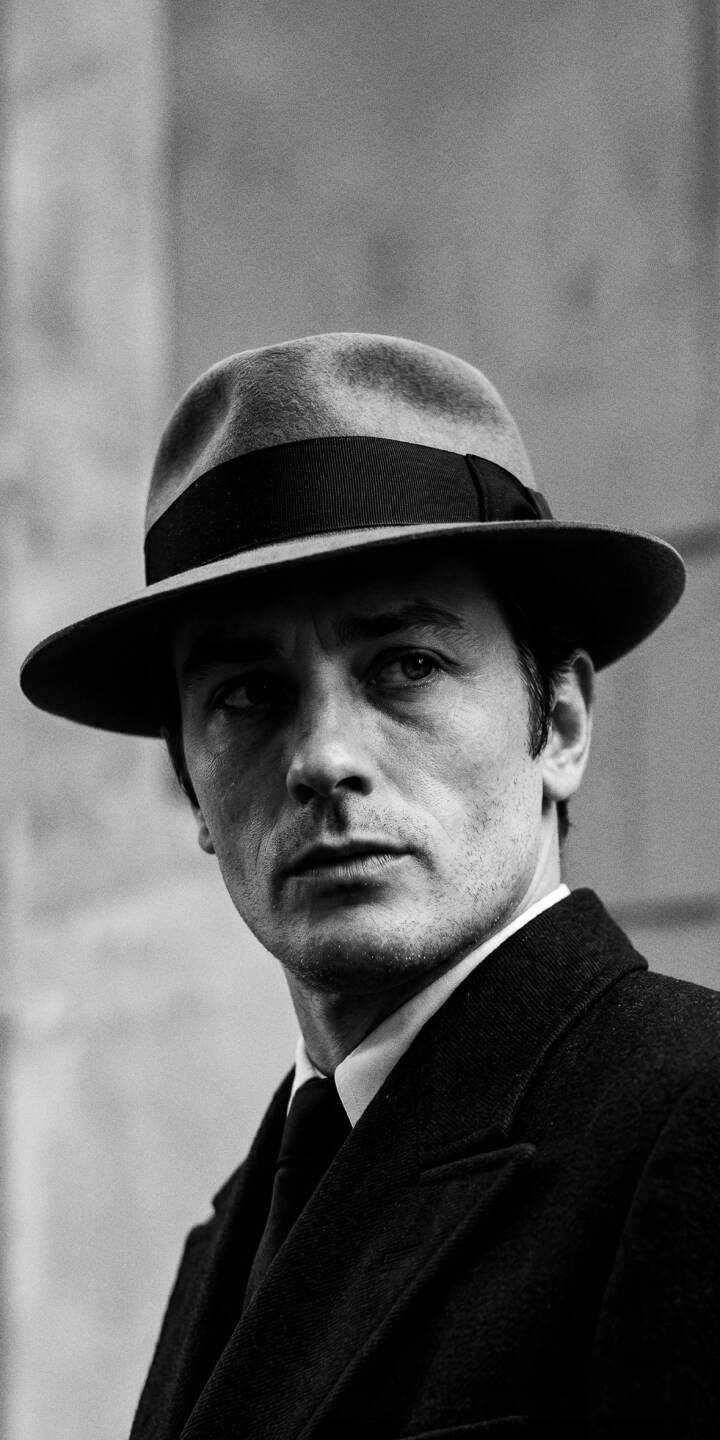 Striking black and white contrast highlights Alain Delon's intense gaze and classic fedora hat in this compelling 4K wallpaper, making it an essential wallpaper for any iPhone. | actor classic iphone wallpaper black and white mobile noir 4k wallpaper hd wallpaper fedora gentleman alain delon Striking black and white contrast highlights Alain Delon's intense gaze and classic fedora hat in this compelling 4K wallpaper, making it an essential wallpaper for any iPhone.
