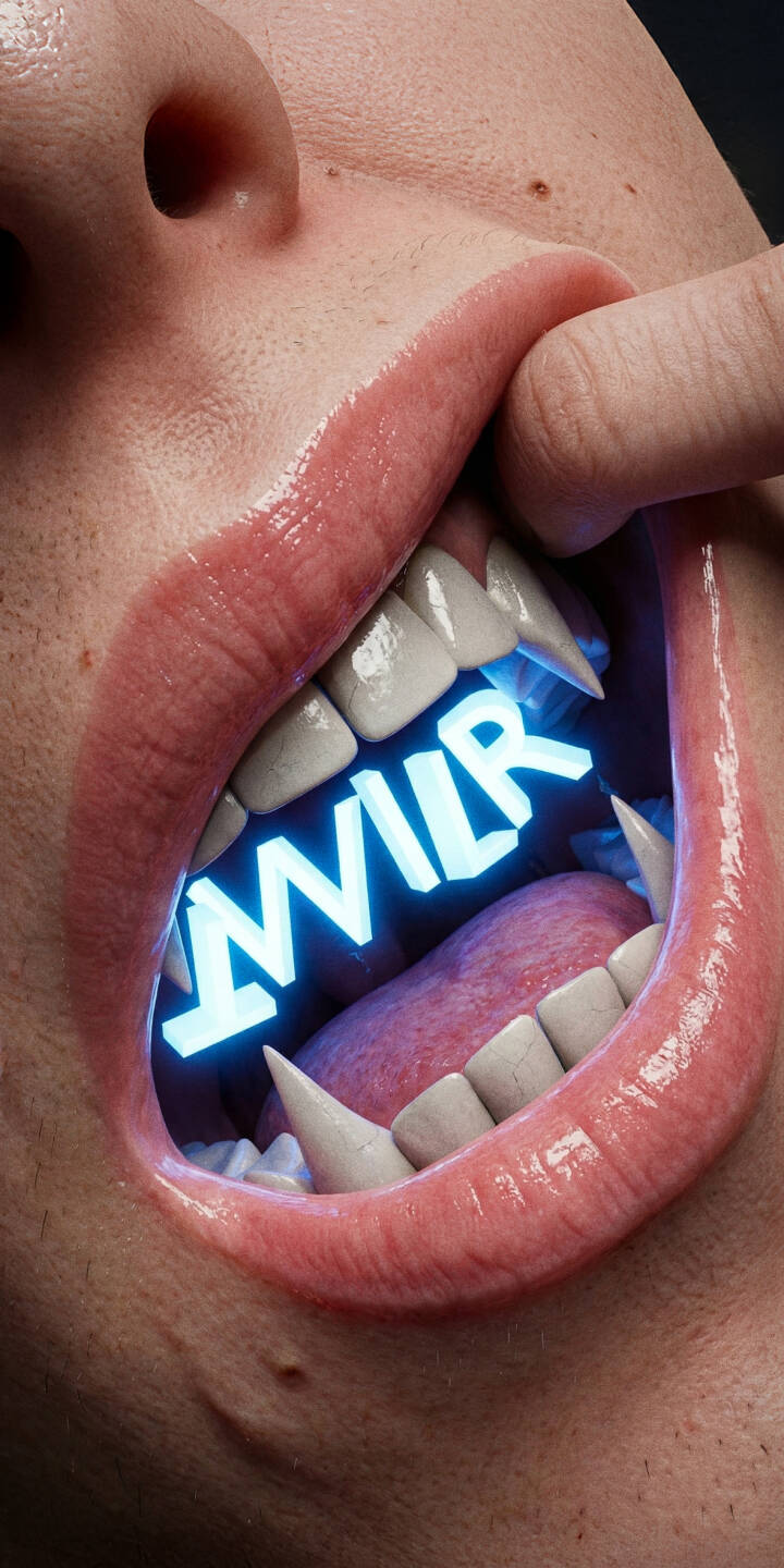 Striking blue neon letters spelling "WIIR" vividly glow within a human mouth, revealing sharp, fang-like teeth and glossy lips in this edgy 4K wallpaper. This captivating wallpaper is perfect for personalizing your iPhone with a unique, modern aesthetic. | neon glow iphone abstract wallpaper mobile fangs 4k wallpaper hd wallpaper dark aesthetic wiir mouth art Striking blue neon letters spelling "WIIR" vividly glow within a human mouth, revealing sharp, fang-like teeth and glossy lips in this edgy 4K wallpaper. This captivating wallpaper is perfect for personalizing your iPhone with a unique, modern aesthetic.