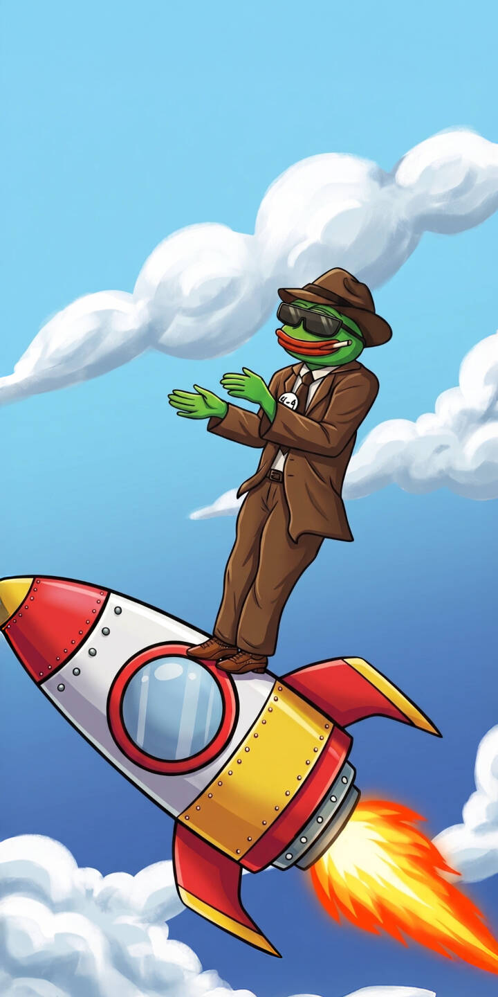 Dapper Pepe the Frog, wearing a suit and sunglasses, confidently stands atop a soaring rocket against a clear blue sky in this vibrant 4K wallpaper — the perfect iPhone wallpaper for memes and crypto enthusiasts. | cartoon meme funny rocket iphone wallpaper pepe mobile 4k wallpaper hd wallpaper pepe the frog to the moon Dapper Pepe the Frog, wearing a suit and sunglasses, confidently stands atop a soaring rocket against a clear blue sky in this vibrant 4K wallpaper — the perfect iPhone wallpaper for memes and crypto enthusiasts.