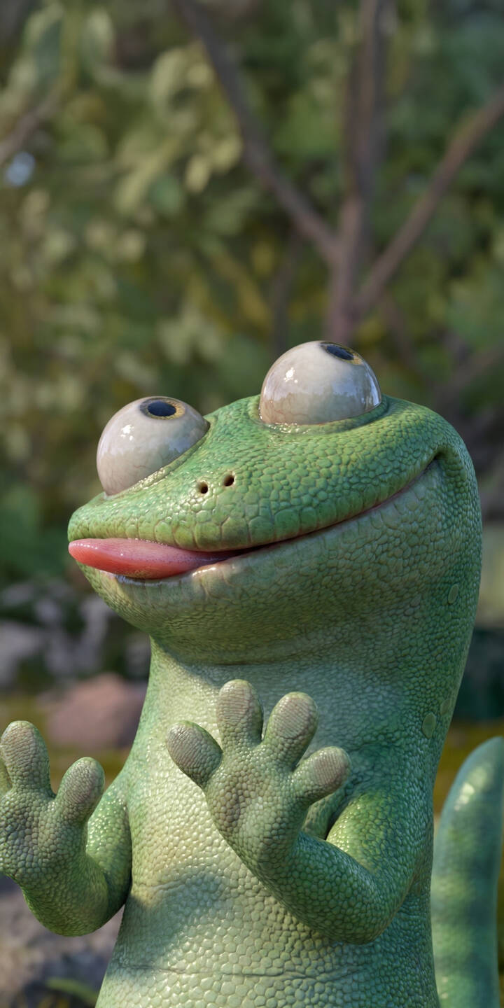 A vibrant green gecko with comically wide eyes and its tongue playfully sticking out is featured in this charming 4K wallpaper. This delightful, high-detail wallpaper with its textured skin and raised paws is an ideal background for your iPhone. | cartoon funny animal lizard cute iphone wallpaper mobile 4k wallpaper hd wallpaper 3d art gecko A vibrant green gecko with comically wide eyes and its tongue playfully sticking out is featured in this charming 4K wallpaper. This delightful, high-detail wallpaper with its textured skin and raised paws is an ideal background for your iPhone.