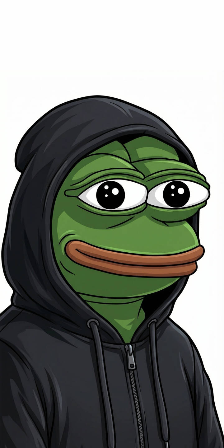 A classic depiction of Pepe the Frog, wearing a relaxed black hoodie with visible drawstrings and zipper, gazes out with his distinctive wide-set eyes against a pure white background in this sharp 4K wallpaper. This aesthetically clean and iconic cartoon wallpaper is an excellent choice for any iPhone display. | cartoon aesthetic meme hoodie iphone minimalist wallpaper pepe mobile 4k wallpaper hd wallpaper pepe frog A classic depiction of Pepe the Frog, wearing a relaxed black hoodie with visible drawstrings and zipper, gazes out with his distinctive wide-set eyes against a pure white background in this sharp 4K wallpaper. This aesthetically clean and iconic cartoon wallpaper is an excellent choice for any iPhone display.