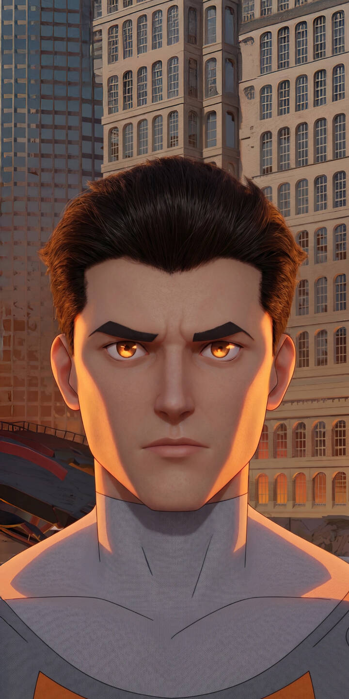 Intense golden eyes pierce through the urban twilight, highlighting the determined expression of this animated hero in a sleek grey and orange uniform. This striking 4K wallpaper is a must-have wallpaper for iPhone, transforming your screen into a dynamic visual experience. | superhero iphone wallpaper serious mobile digital art 4k wallpaper hd wallpaper glowing eyes urban aesthetic cityscape animated hero Intense golden eyes pierce through the urban twilight, highlighting the determined expression of this animated hero in a sleek grey and orange uniform. This striking 4K wallpaper is a must-have wallpaper for iPhone, transforming your screen into a dynamic visual experience.