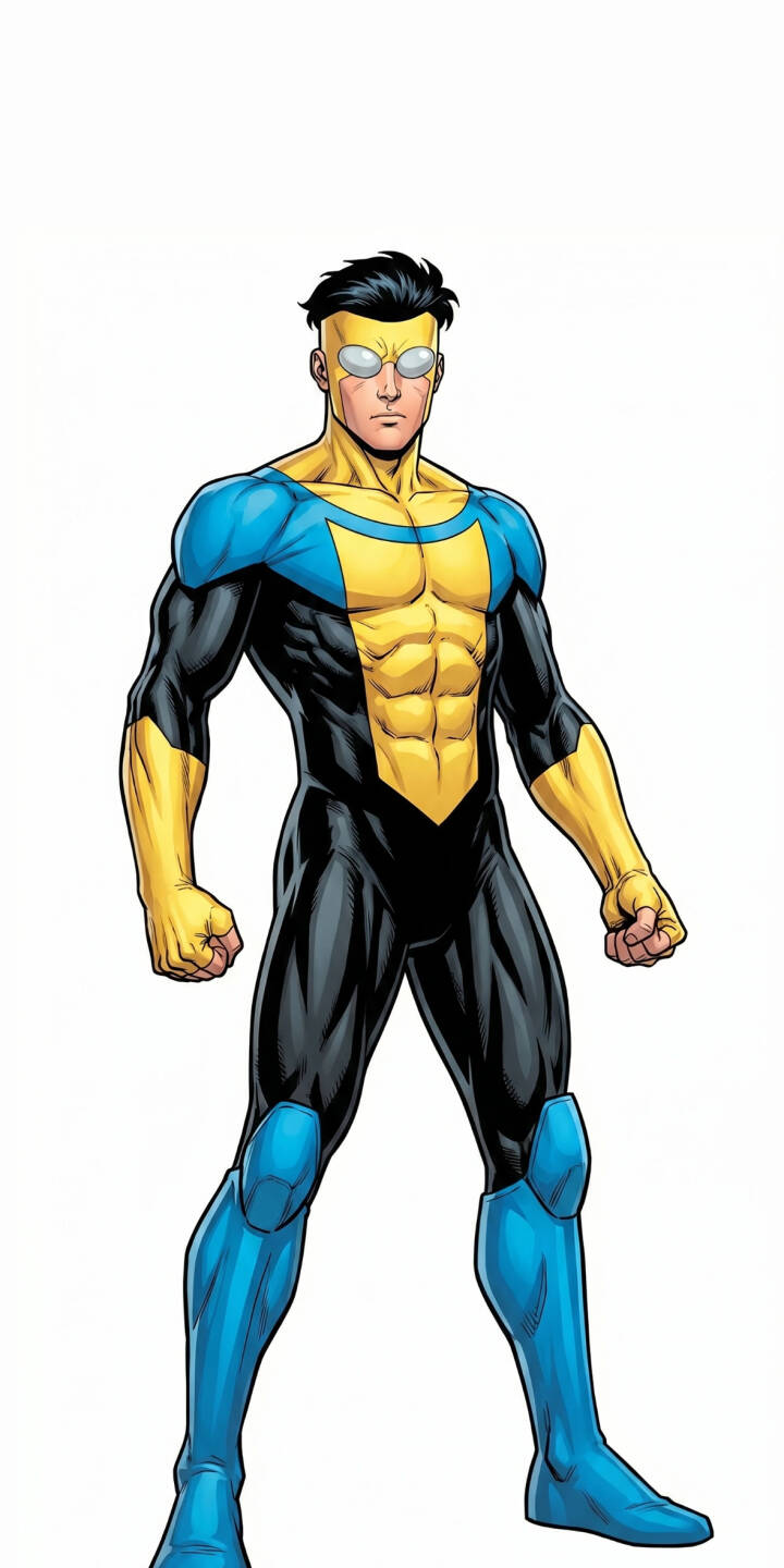 Invincible stands confidently, fists clenched and his iconic yellow and blue suit vibrant against a clean white backdrop in this striking 4K wallpaper. This dynamic comic book style wallpaper is a must-have for any iPhone showcasing Mark Grayson's heroic presence. | superhero iphone wallpaper vibrant invincible mobile 4k wallpaper hd wallpaper comicbook heroic mark grayson blue yellow suit Invincible stands confidently, fists clenched and his iconic yellow and blue suit vibrant against a clean white backdrop in this striking 4K wallpaper. This dynamic comic book style wallpaper is a must-have for any iPhone showcasing Mark Grayson's heroic presence.