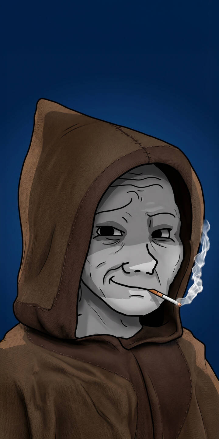The iconic Doomer Wojak, shrouded in his signature brown hooded robe, takes a pensive drag from a cigarette in this striking 4K wallpaper — a perfect melancholic wallpaper for your iPhone. | meme hood cigarette iphone wallpaper mobile 4k wallpaper hd wallpaper melancholic wojak doomer doomer wojak The iconic Doomer Wojak, shrouded in his signature brown hooded robe, takes a pensive drag from a cigarette in this striking 4K wallpaper — a perfect melancholic wallpaper for your iPhone.