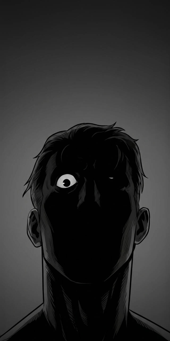 A single wide, startled eye pierces the void of a completely blacked-out face in this striking 4K mysterious figure wallpaper — a chilling, comic art style wallpaper perfect for your iPhone. | iphone minimalist wallpaper one eye mobile comic art 4k wallpaper hd wallpaper mysterious man dark figure eerie shadowed face A single wide, startled eye pierces the void of a completely blacked-out face in this striking 4K mysterious figure wallpaper — a chilling, comic art style wallpaper perfect for your iPhone.