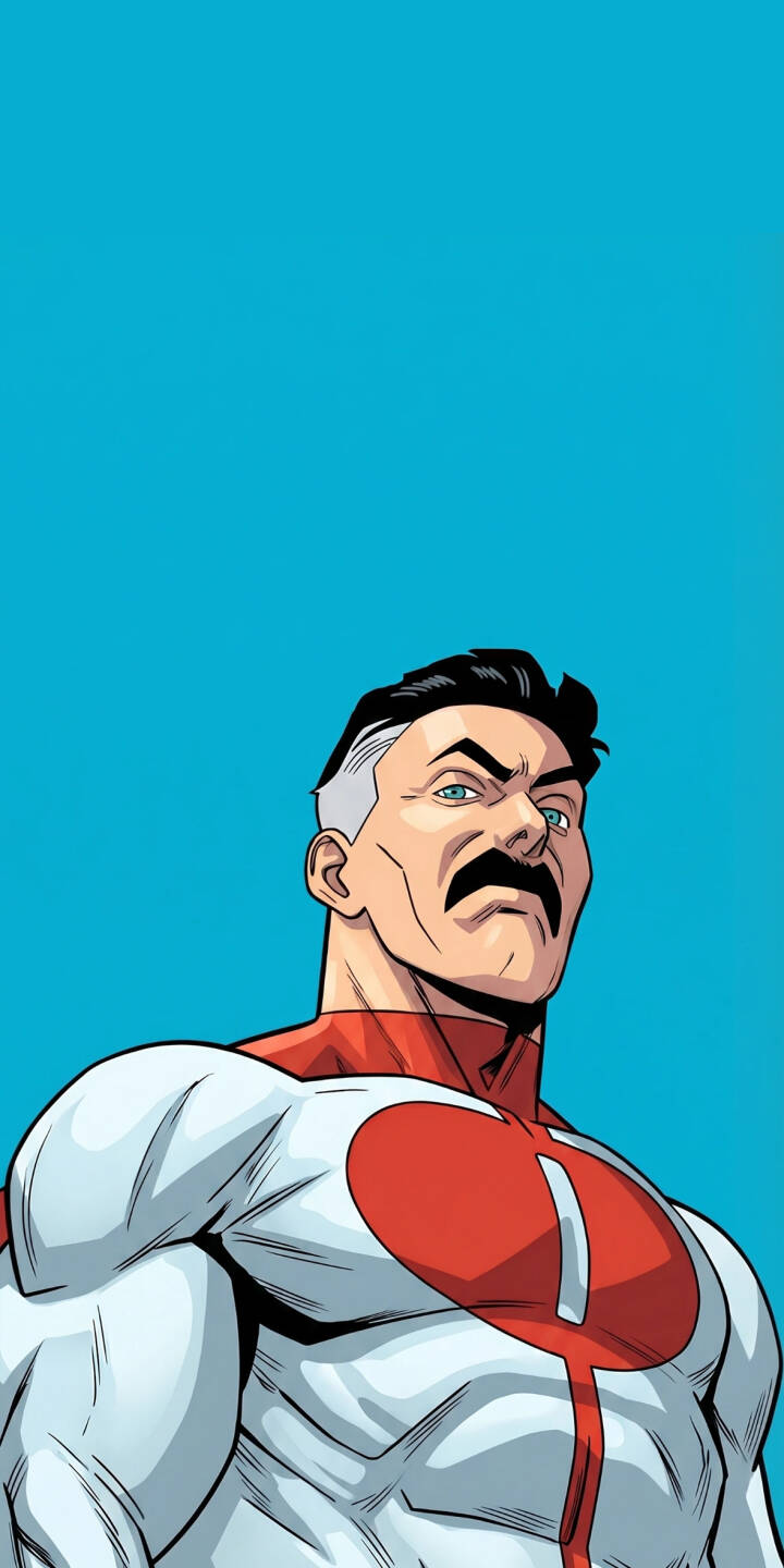 Omni-Man's iconic mustache and piercing blue eyes command attention in this majestic 4K wallpaper, set against a vibrant blue background, making it a perfect wallpaper for your iPhone. | aesthetic superhero iphone villain wallpaper comic invincible mobile 4k wallpaper hd wallpaper omni-man viltrumite Omni-Man's iconic mustache and piercing blue eyes command attention in this majestic 4K wallpaper, set against a vibrant blue background, making it a perfect wallpaper for your iPhone.