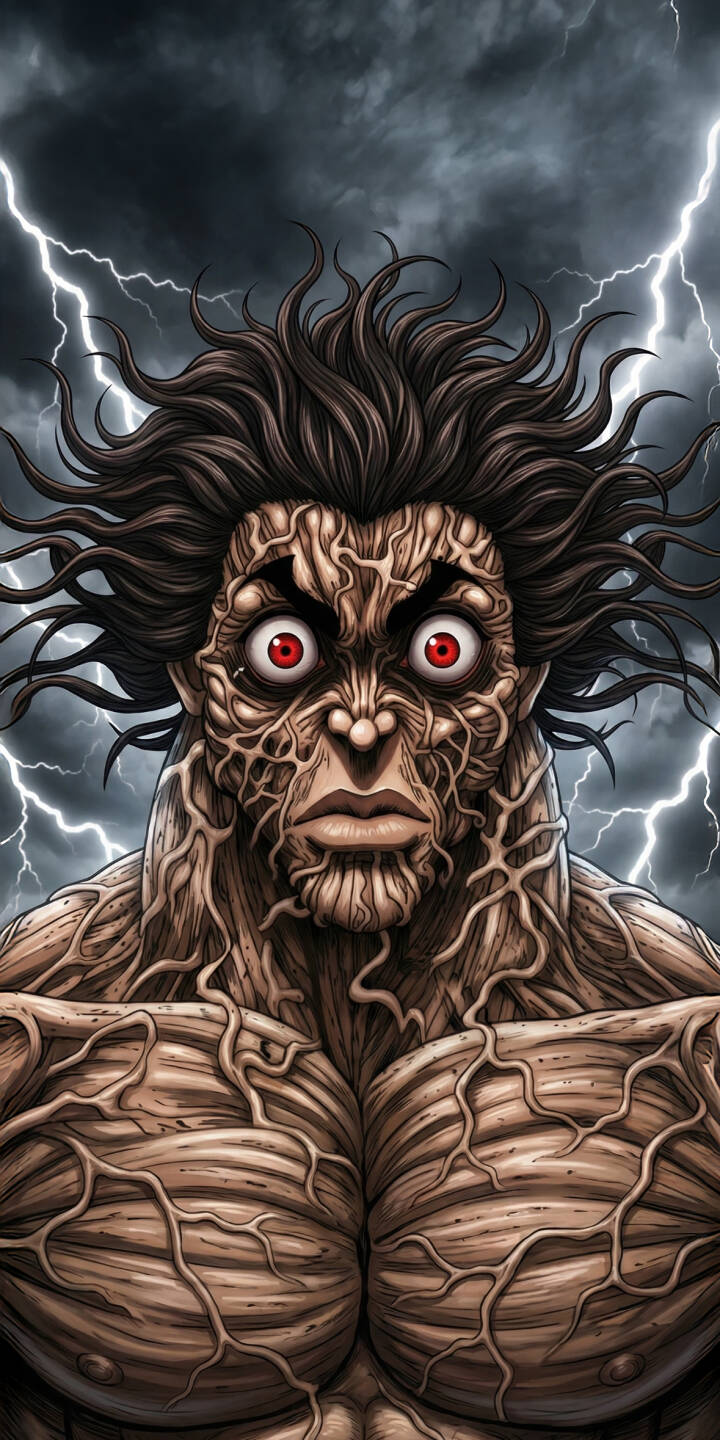 Lightning cracks across the tempestuous sky as Yujiro Hanma's incredibly veiny physique and intense red eyes dominate this striking 4K wallpaper -- a must-have for iPhone users seeking a powerful Baki series wallpaper. | lightning anime iphone wallpaper muscles ogre mobile yujiro hanma 4k wallpaper hd wallpaper epic baki Lightning cracks across the tempestuous sky as Yujiro Hanma's incredibly veiny physique and intense red eyes dominate this striking 4K wallpaper -- a must-have for iPhone users seeking a powerful Baki series wallpaper.