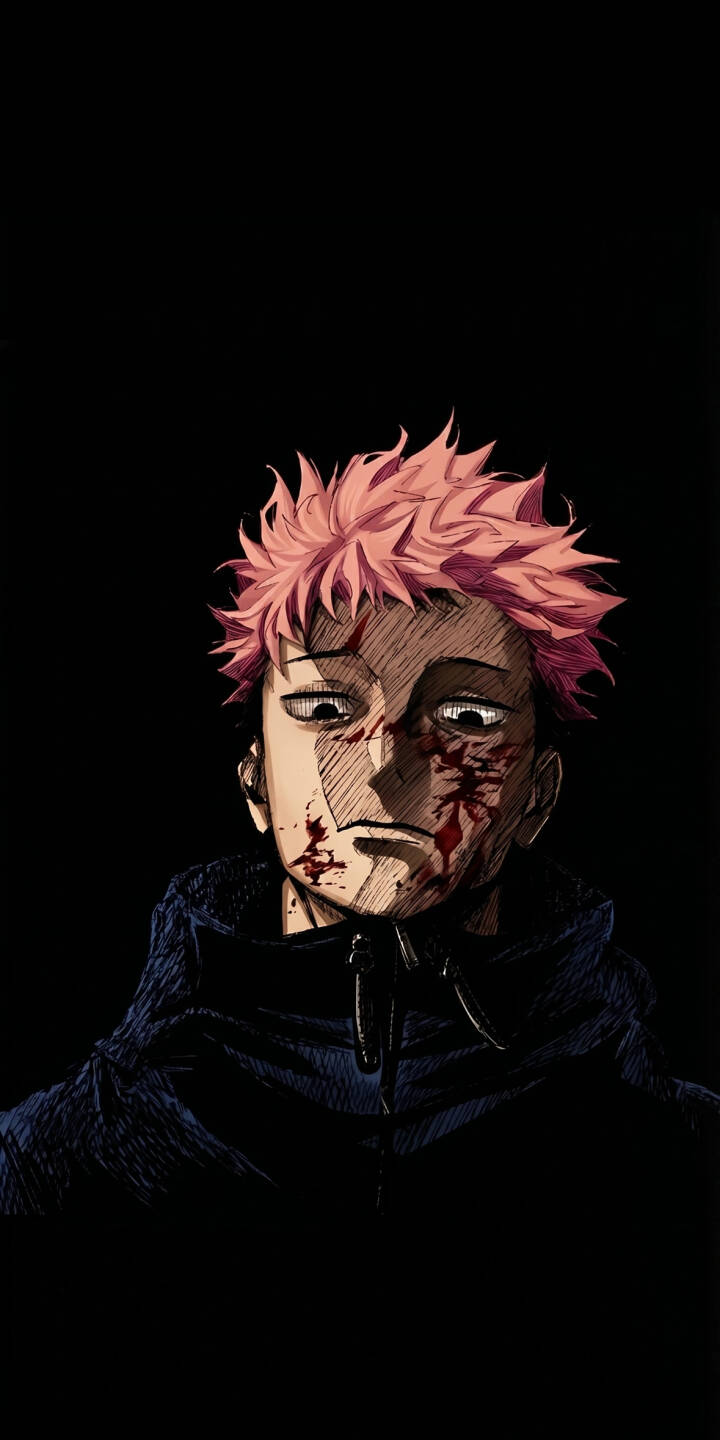 Blood spatters starkly mark Itadori Yuji's face, conveying a grim intensity as his pink hair stands out against the minimalist black backdrop in this high-definition 4K wallpaper. This compelling anime wallpaper makes a striking addition to any iPhone. | dark anime manga iphone wallpaper mobile bloody 4k wallpaper hd wallpaper gritty itadori yuji jujutsu kaisen Blood spatters starkly mark Itadori Yuji's face, conveying a grim intensity as his pink hair stands out against the minimalist black backdrop in this high-definition 4K wallpaper. This compelling anime wallpaper makes a striking addition to any iPhone.