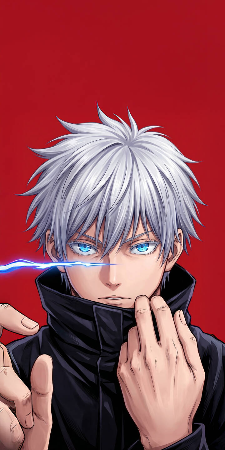A piercing blue energy beam radiates from Gojo Satoru's intense Six Eyes, set against a striking red background, in this powerful 4K wallpaper. It's a mesmerizing wallpaper for iPhone, showcasing his iconic white hair and focused expression. | anime iphone wallpaper gojo blue eyes mobile 4k wallpaper hd wallpaper red background gojo satoru jujutsu kaisen six eyes A piercing blue energy beam radiates from Gojo Satoru's intense Six Eyes, set against a striking red background, in this powerful 4K wallpaper. It's a mesmerizing wallpaper for iPhone, showcasing his iconic white hair and focused expression.